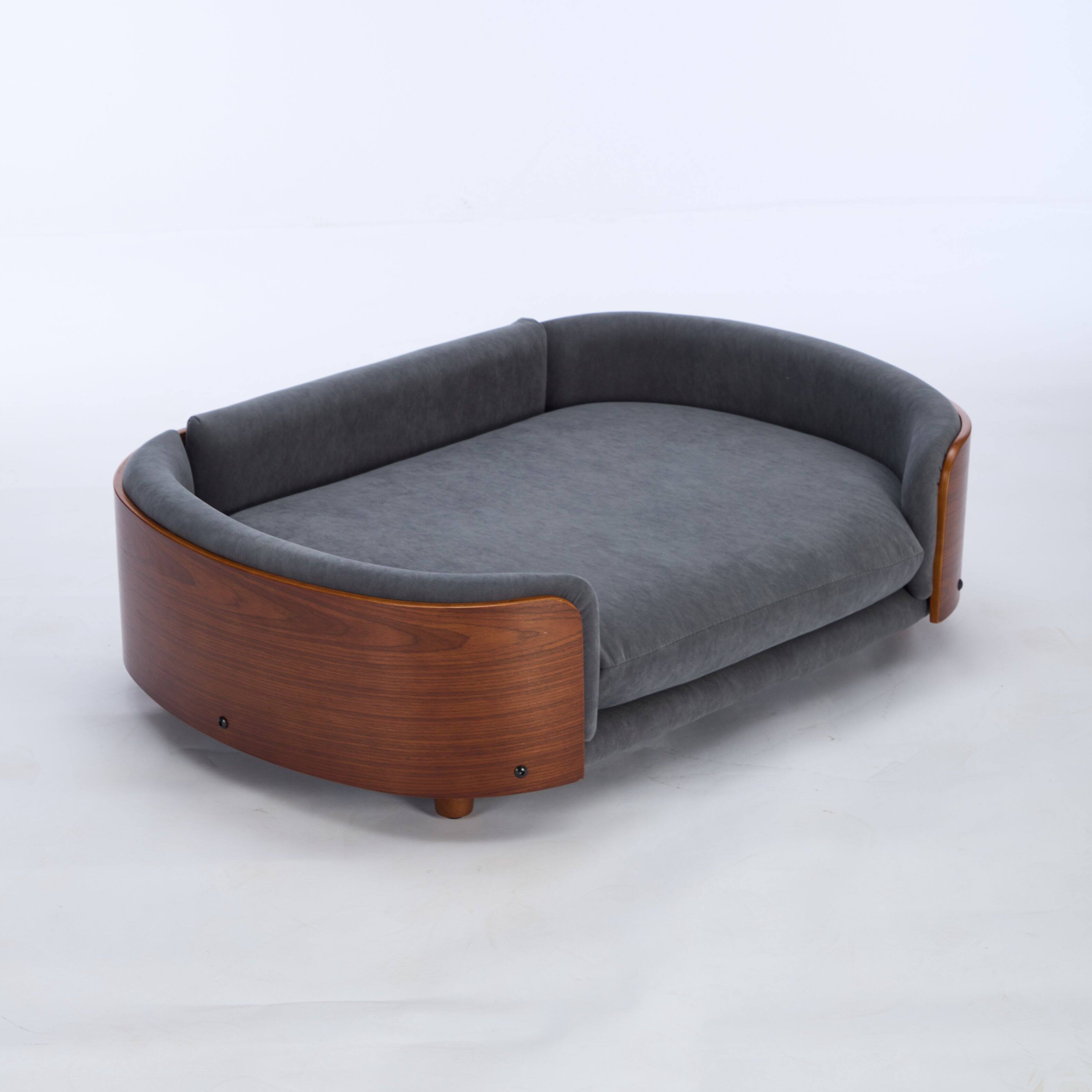 Alt View 2. APRILSOUL - Scandinavian style Elevated Dog Bed Pet Sofa With Solid Wood legs and Walnut Bent Wood Back Velvet Large Size - Dark Gray.