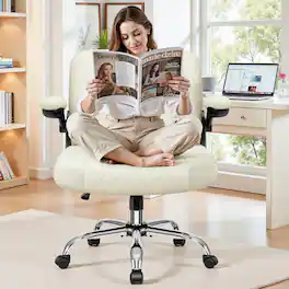 Brick Attic - Criss Cross Office Chair with 2-in-1 Flip Backrest, Ergonomic PU Leather Floor Sitting Chair, 360° Swivel Flip-Up Arms - White