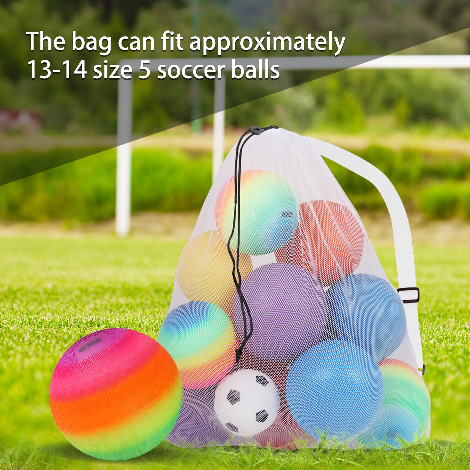The bag can fit approximately 13-14 size 5 soccer balls.