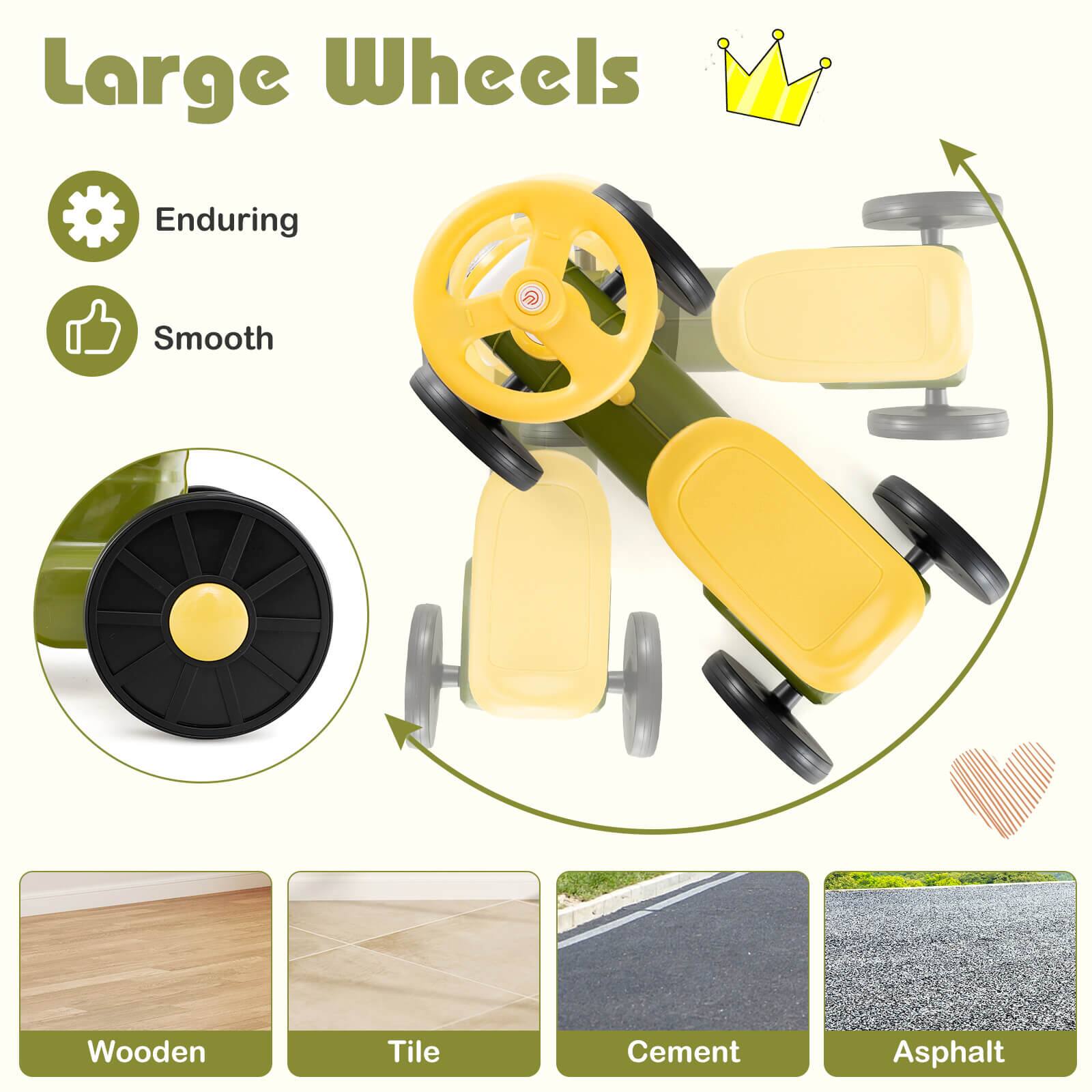 Large Wheels

Enduring  
Smooth

Wooden  
Tile  
Cement  
Asphalt
