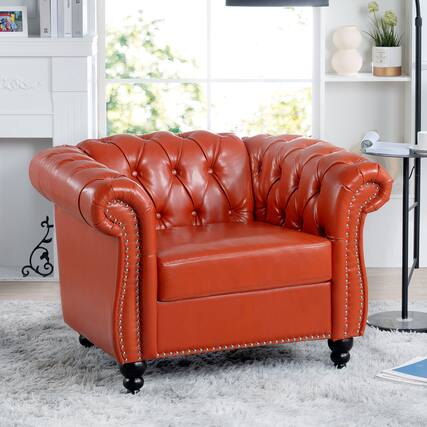 Front. Anysun - Modern Classic PU Leather Sofa Set - Luxurious Comfort & Stylish Durable Design - Orange.