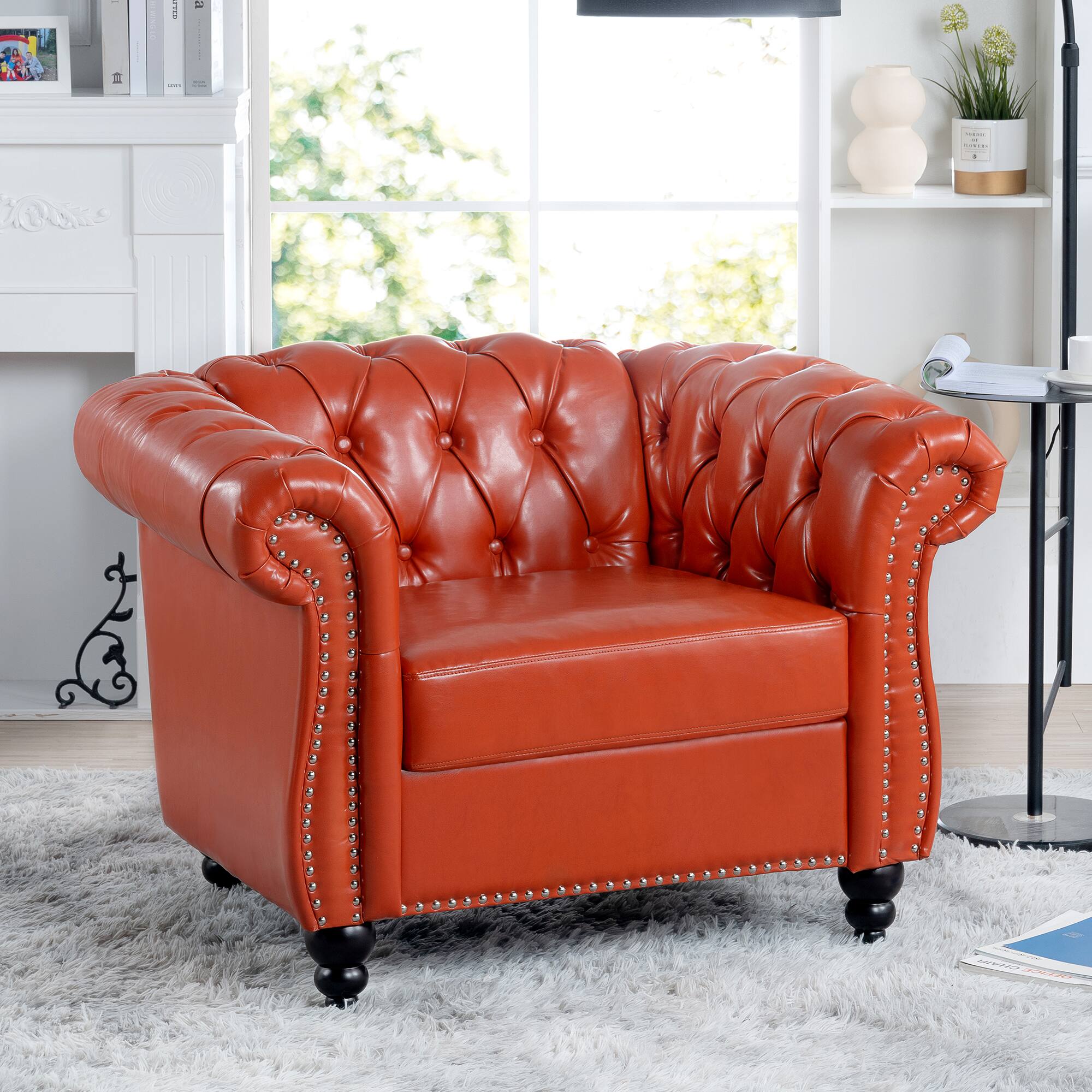 Front. Anysun - Modern Classic PU Leather Sofa Set - Luxurious Comfort & Stylish Durable Design - Orange.