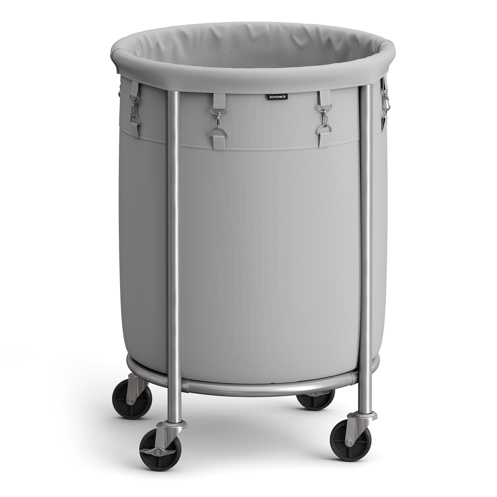 Songmics Home - Laundry Basket on Wheels, Laundry Trolley 110L, Steel Frame,Removable Bag, 4 Castors and 2 Brakes - Grey and Silver