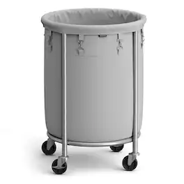 Songmics Home - Laundry Basket on Wheels, Laundry Trolley 110L, Steel Frame,Removable Bag, 4 Castors and 2 Brakes - Grey and Silver