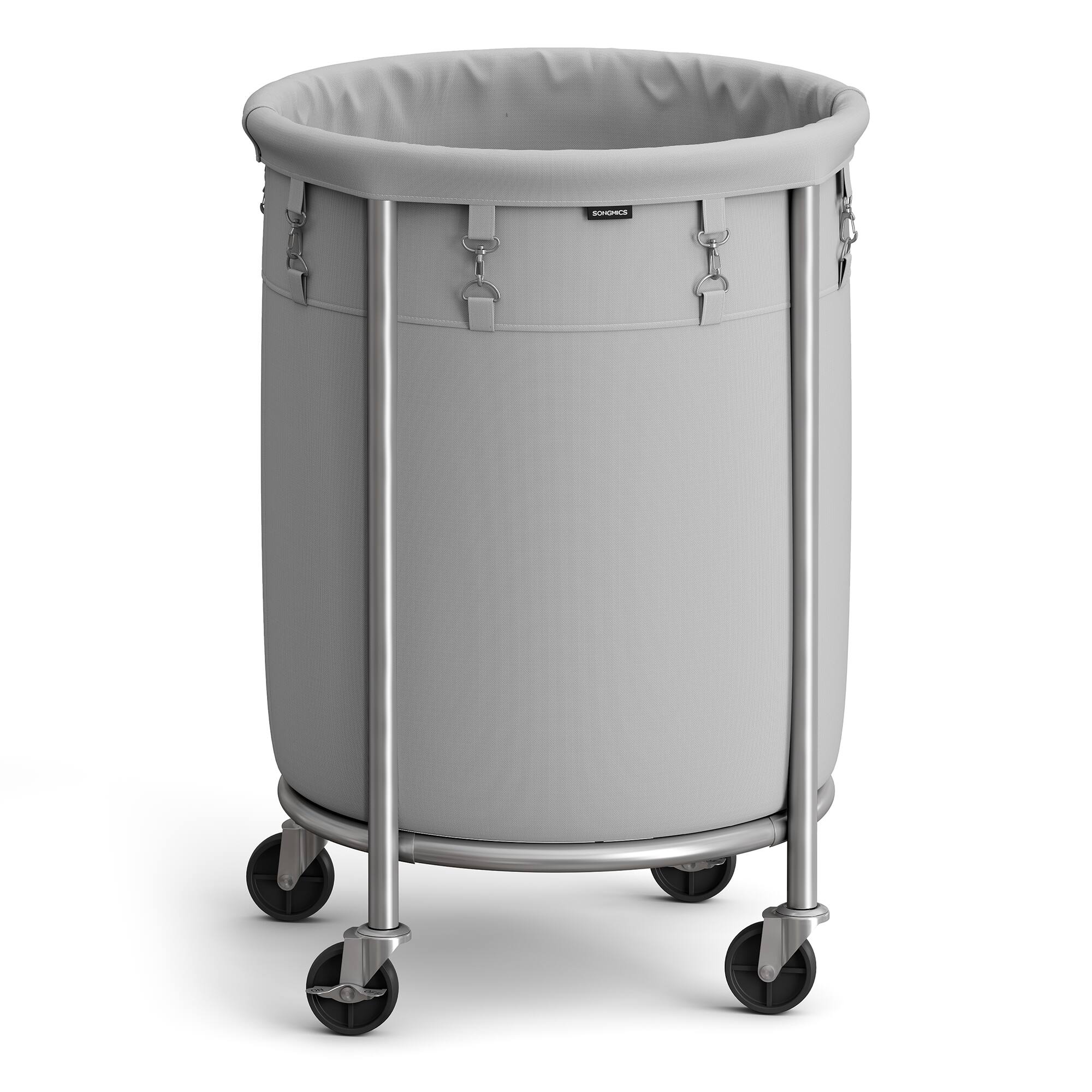 Front. Songmics Home - Laundry Basket on Wheels, Laundry Trolley 110L, Steel Frame,Removable Bag, 4 Castors and 2 Brakes - Grey and Silver.