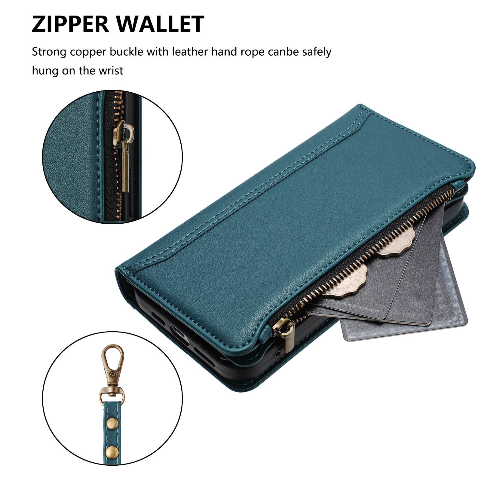 ZIPPER WALLET

Strong copper buckle with leather hand rope can be safely hung on the wrist