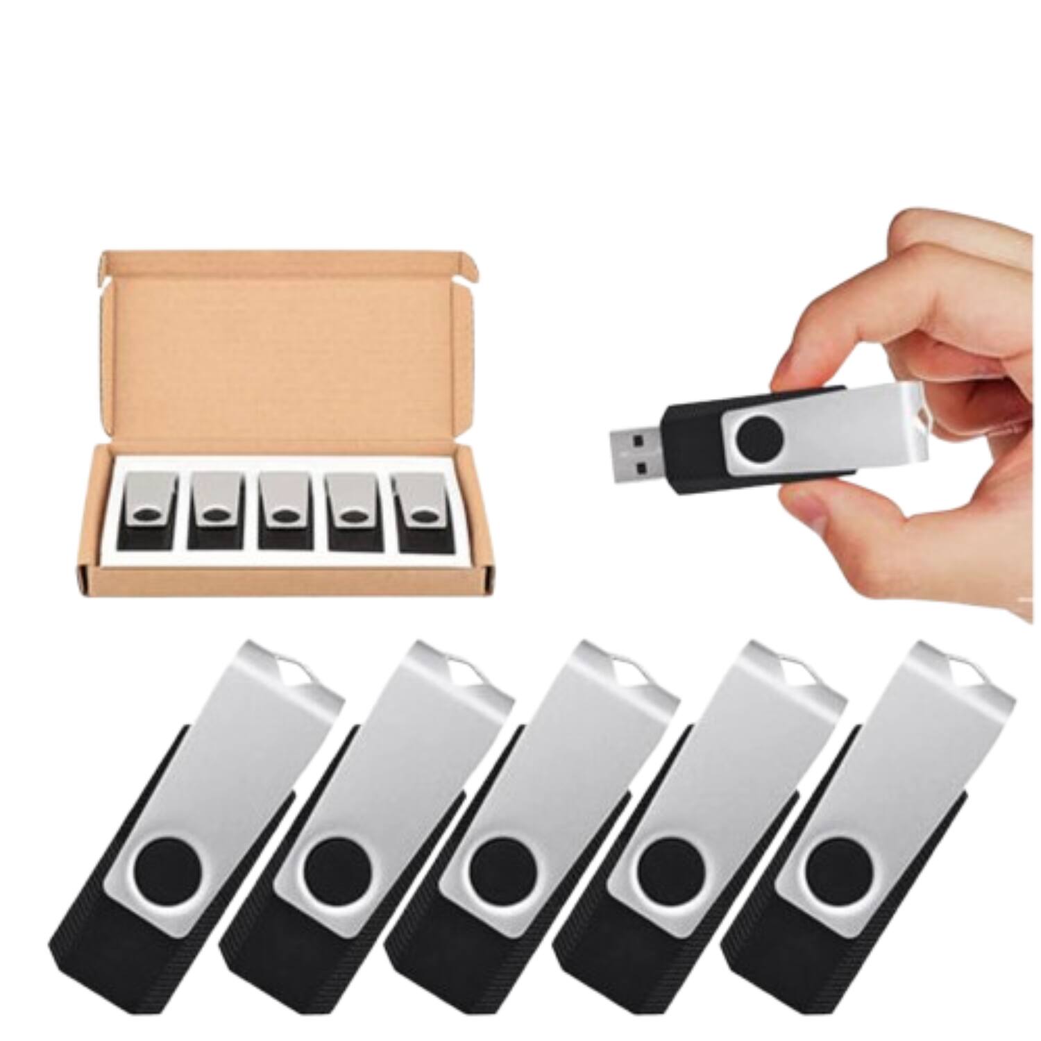 Stock Preferred - 5-Pack 32GB USB 2.0 Swivel Flash Drives - Black
