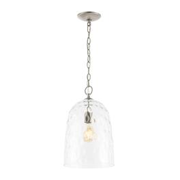 Jonathan Y - Matilda 10" 1-Light Industrial Designer Iron/Dimple Glass Dome LED Pendant - Nickel/Clear