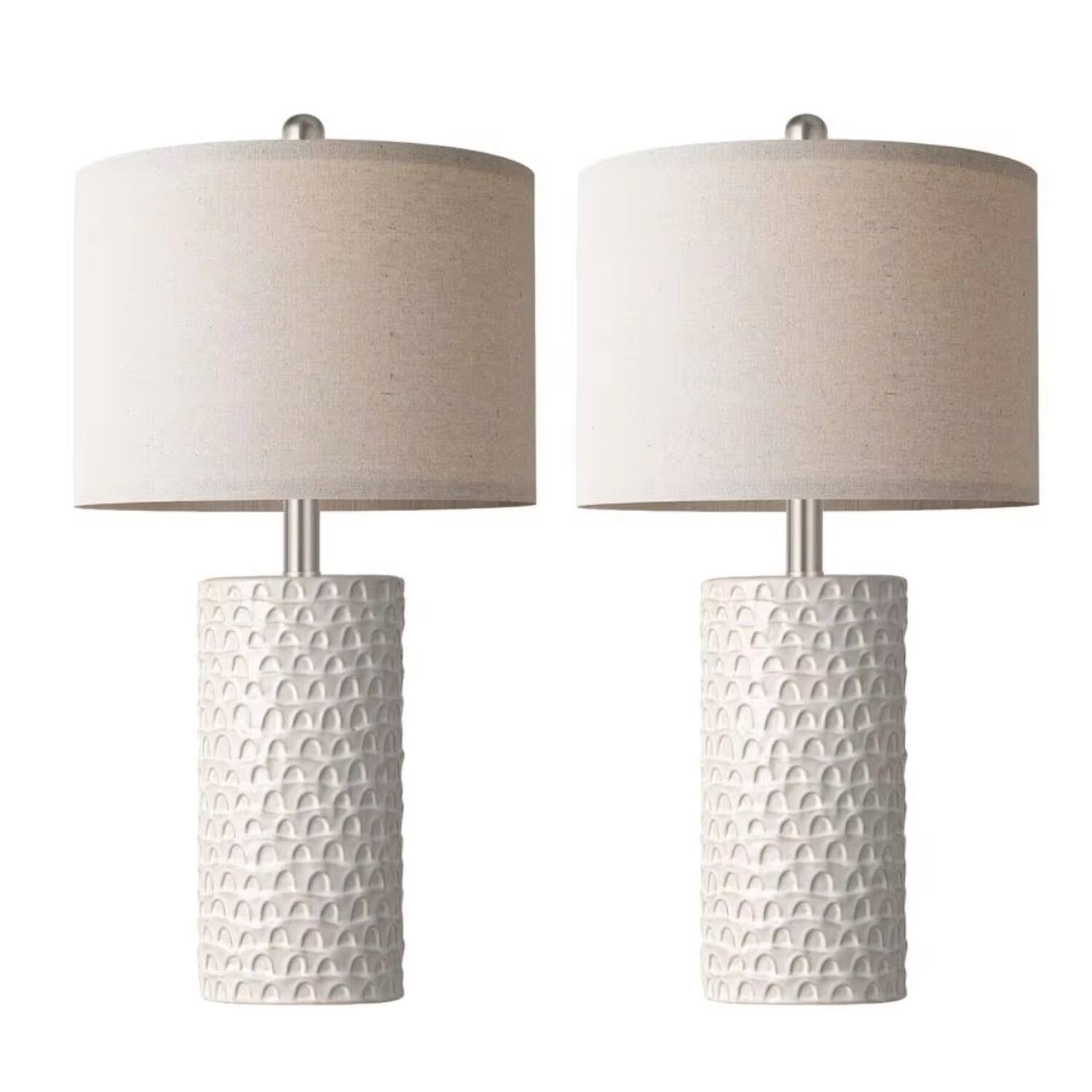 Alt View 2. Luckbyte - 2-Piece Modern Ceramic Table Lamp Set, Rustic Farmhouse Bedside Nightstand Lamps for Bedroom Living Room - White.