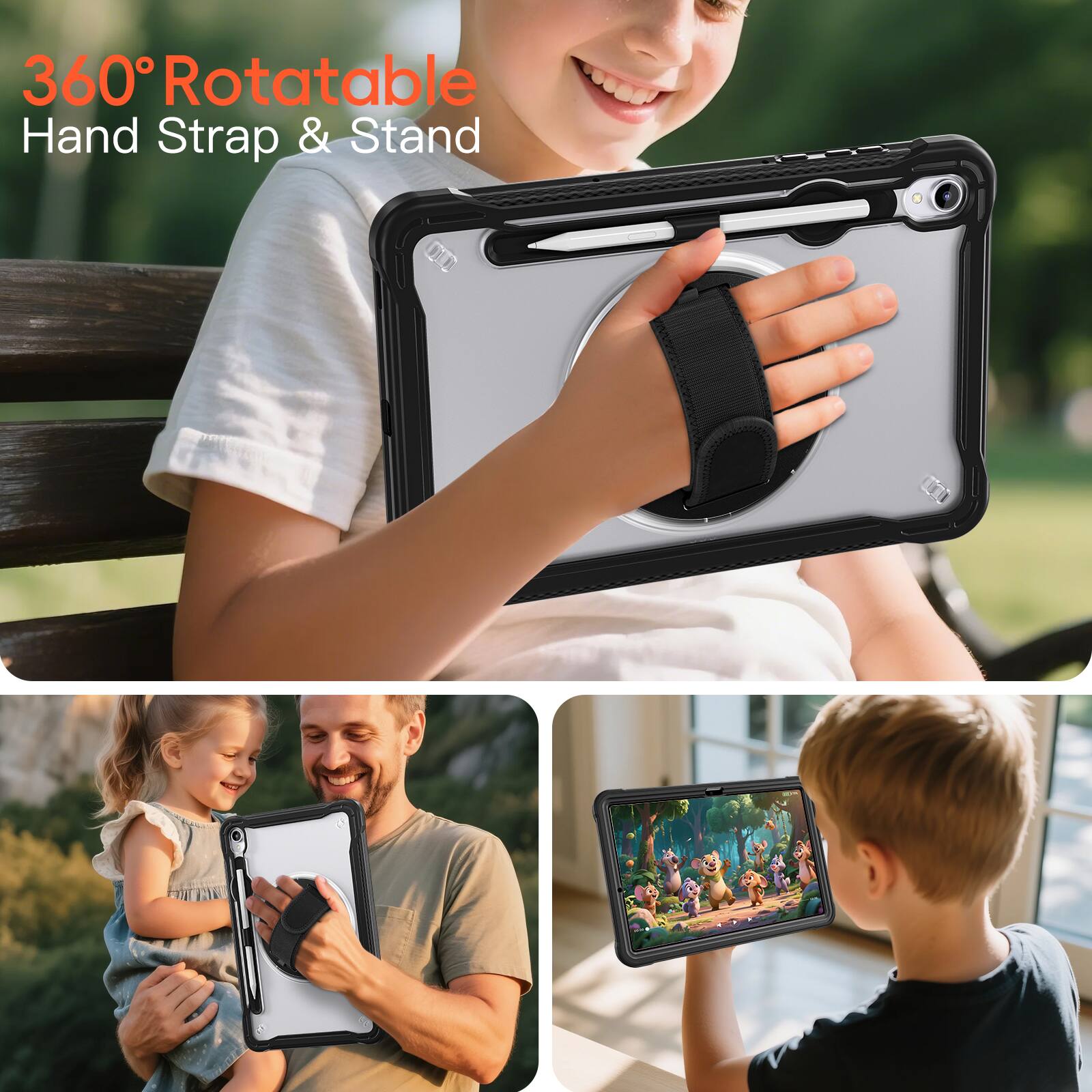 360° Rotatable Hand Strap & Stand