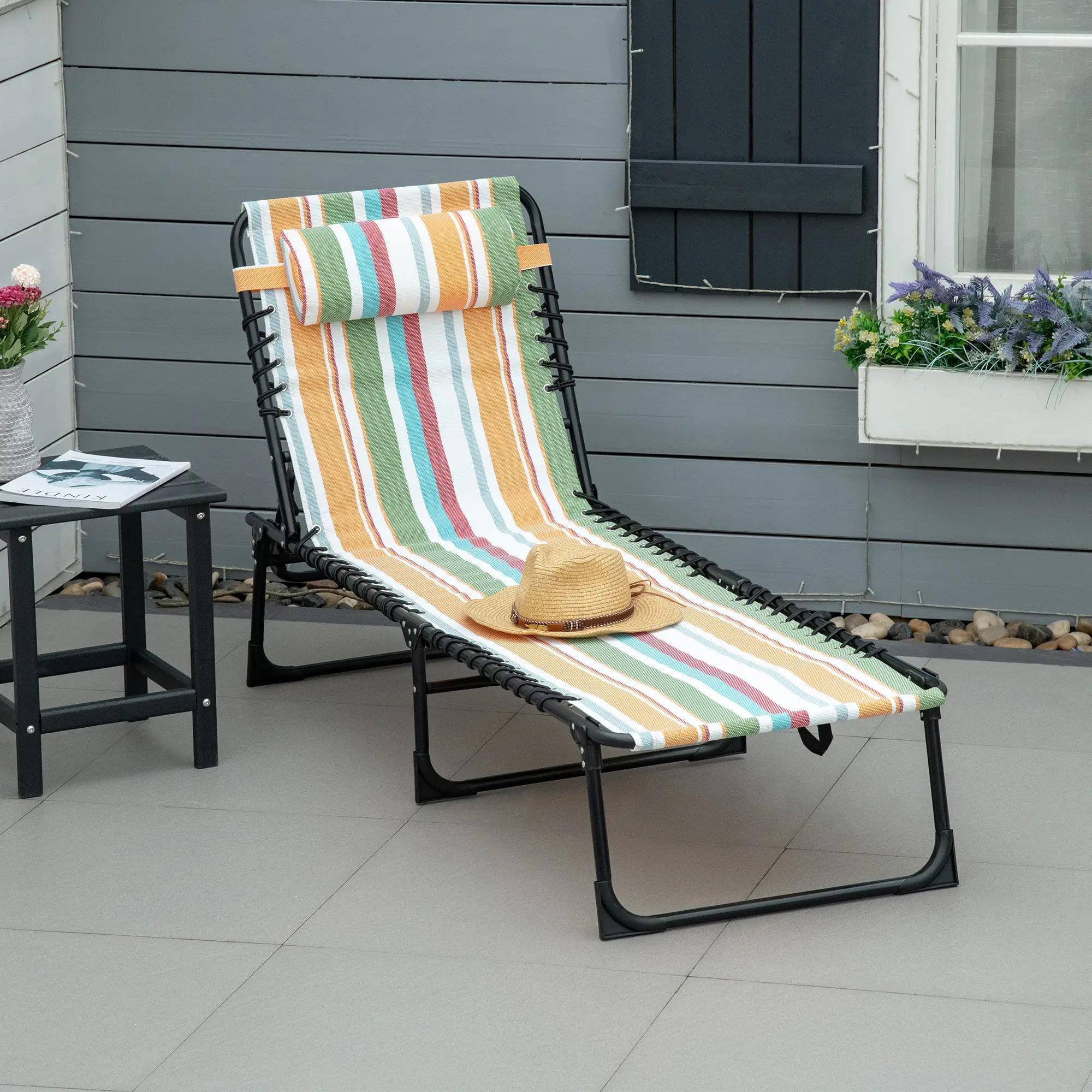 Left. Resenkos - Resenkos Foldable Chaise Lounge, 4-Position Reclining Back, Trifold Portable design And Breathable Mesh, Colored - Colored.