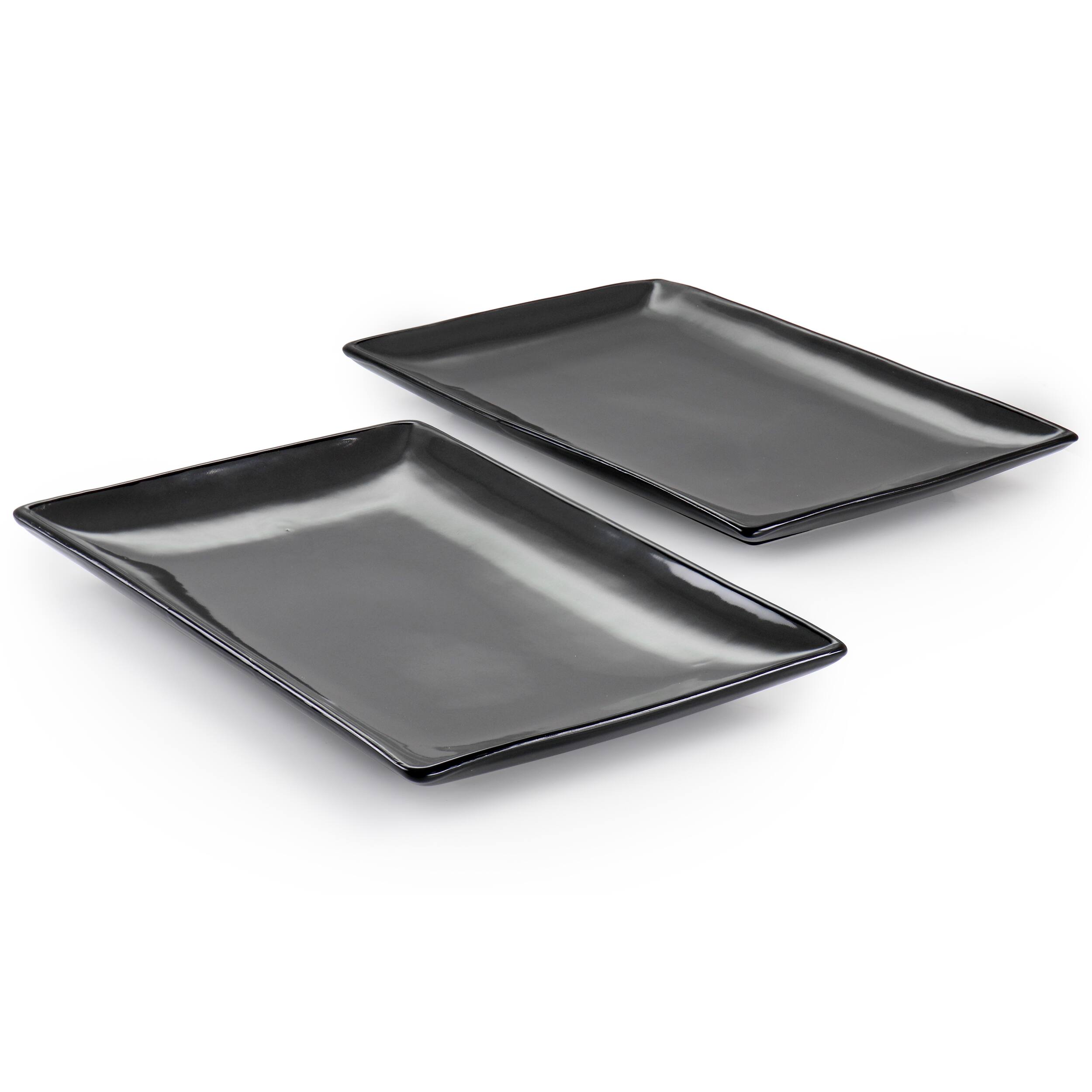Alt View 1. Gibson - Gibson Home Urban Cafe 2 Piece 12 Inch Rectangle Stoneware Platter Set in Grey - Grey.
