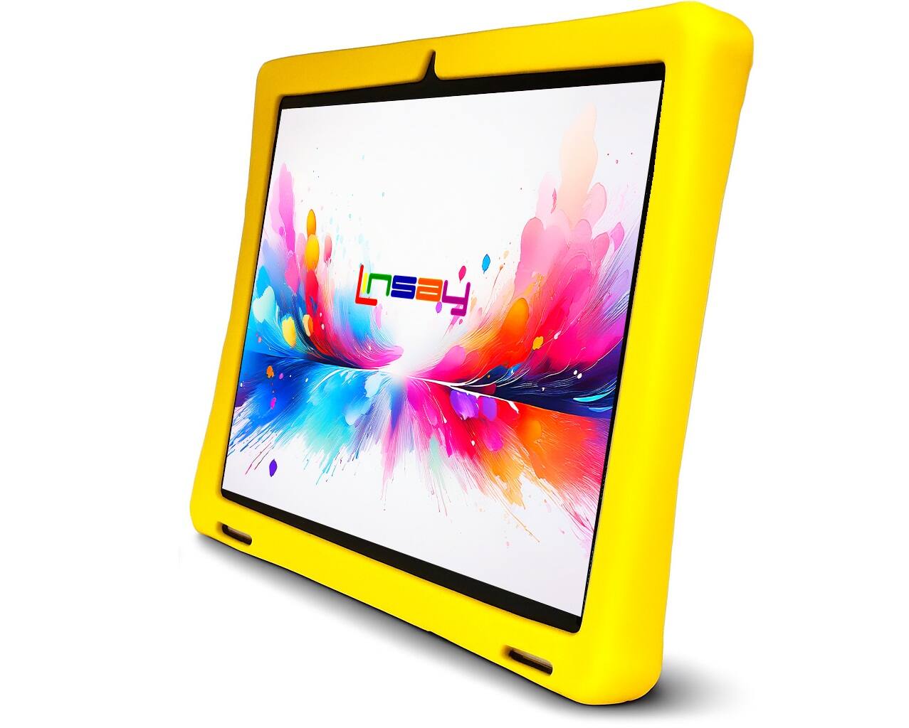 Back. LINSAY - 10.1"Octa Core 256GB Storage Android 15 Tablet with Yellow Kids Defender Case and LED Backpack Yellow - Yellow.