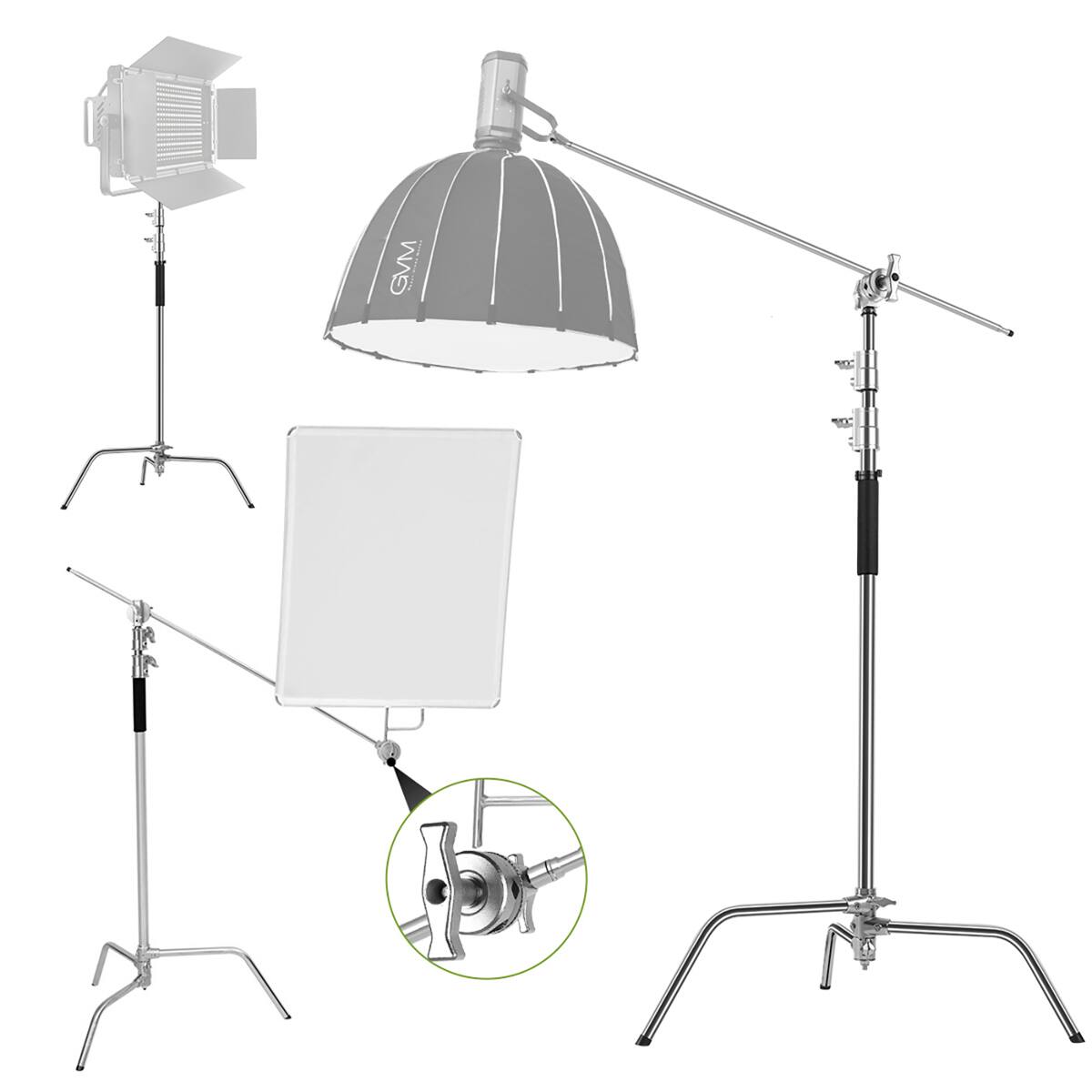 Alt View 6. GVM - GVM C330 10.5' Turtle Base C-Stand and Grip Arm Kit, Chrome.