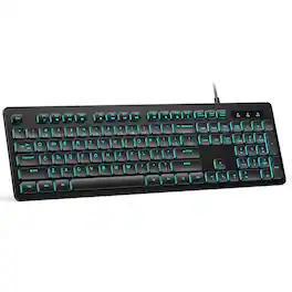 TECH SAFARI - Wired Silent Usb Office With Backlit Keys Spill-resistant Slim Full-size Membrane Layout Plug And Play - RGB