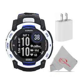 Garmin - Instinct 3 Solar Rugged Outdoor GPS Smartwatch 50mm (Whitestone with Black/Bolt Blue) USB Plug Cleaning Cloth - Whitestone - (2025)