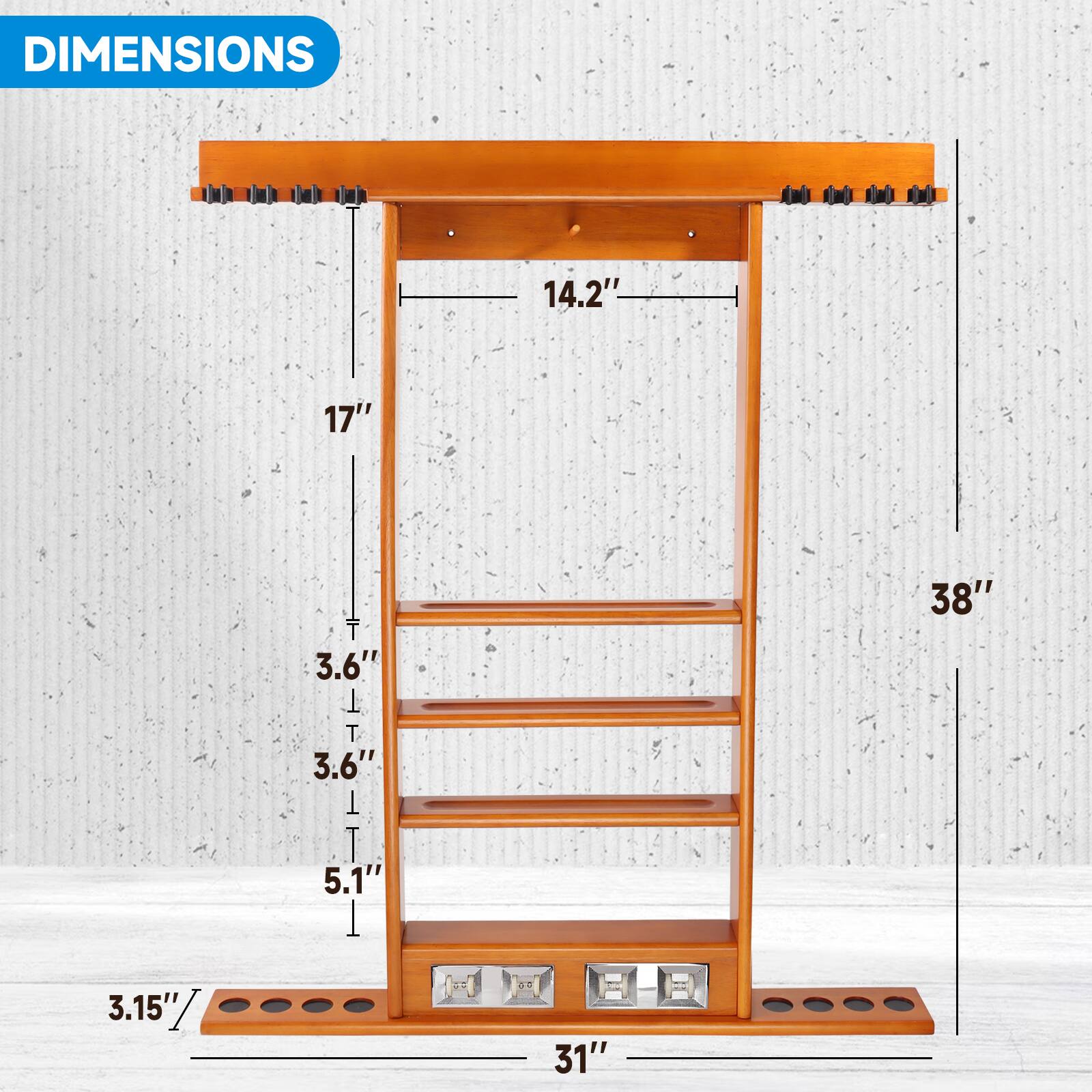 DIMENSIONS 14.2" 17" T 3.6" 38" T 3.6" T 5.1" I 3.15" I D0 31"
