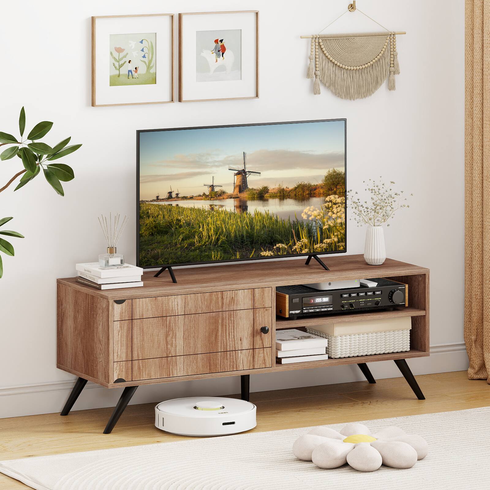 Alt View 1. Gymax - Gymax TV Stand for TVs up to 55'' Mid Century Entertainment Center w/ Storage Cabinet - Brown.