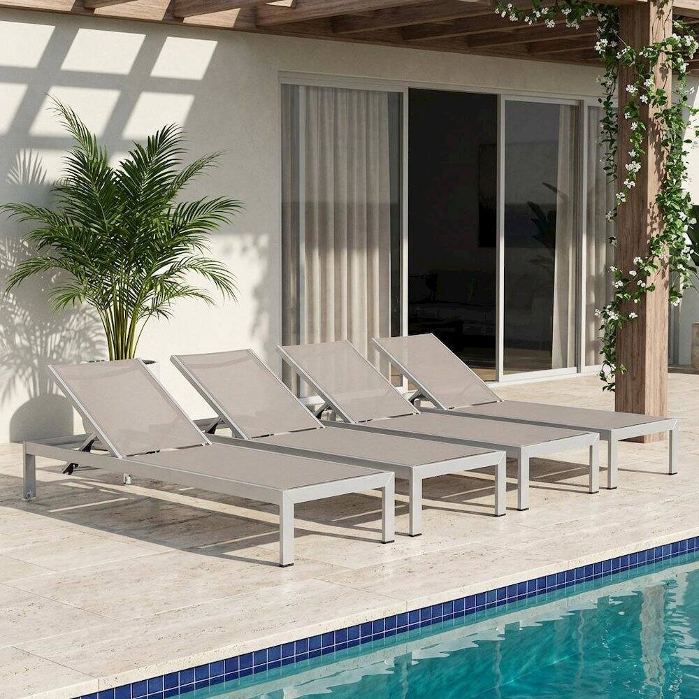 Angle. Outdoor Escape - Durable Aluminum Lounge Chaise Set For Outdoor Patio Relaxation - Gray.