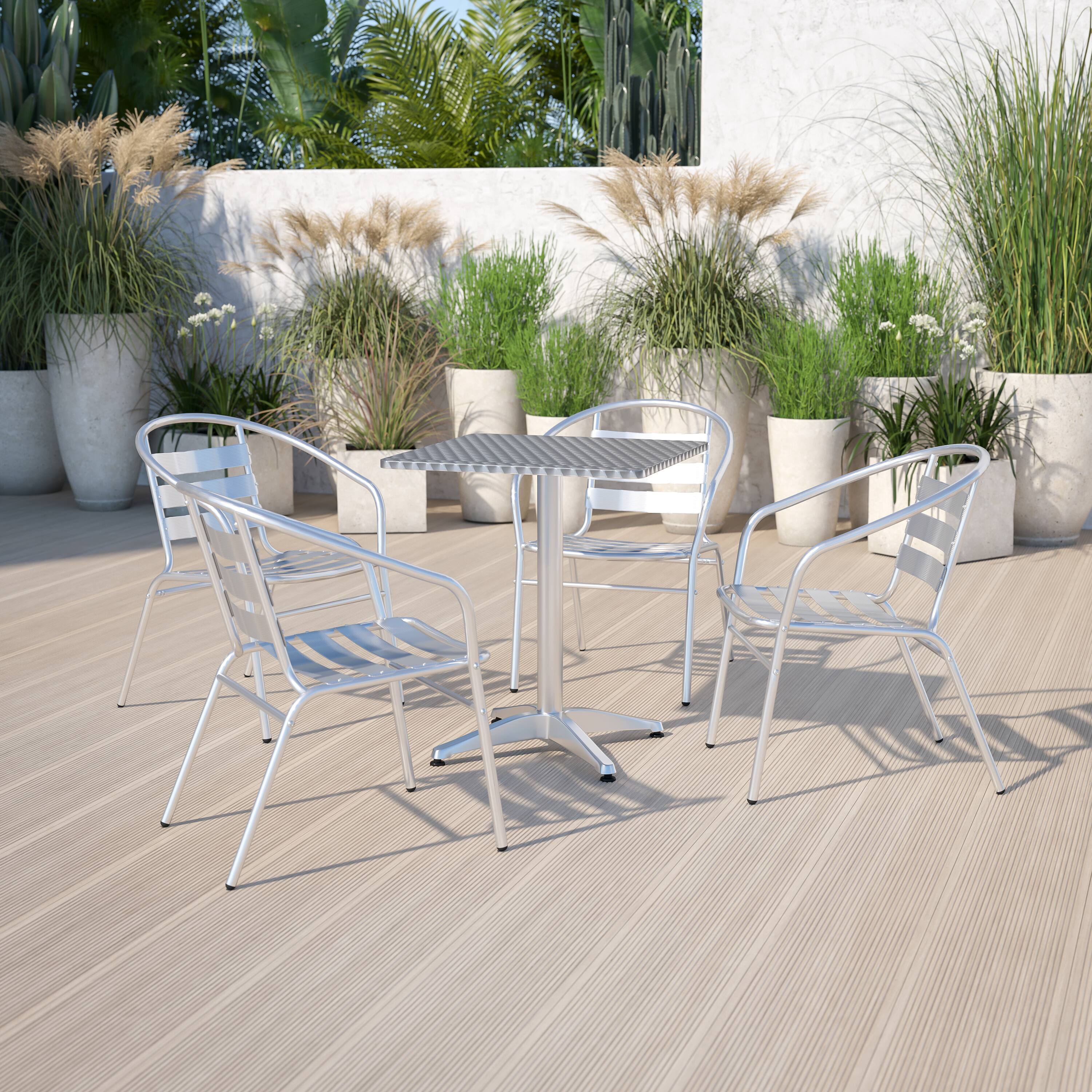 Alt View 2. Emma + Oliver - 4 Pack Aluminum Commercial Indoor-Outdoor Restaurant Stack Chair with Triple Slat Back - Aluminum.