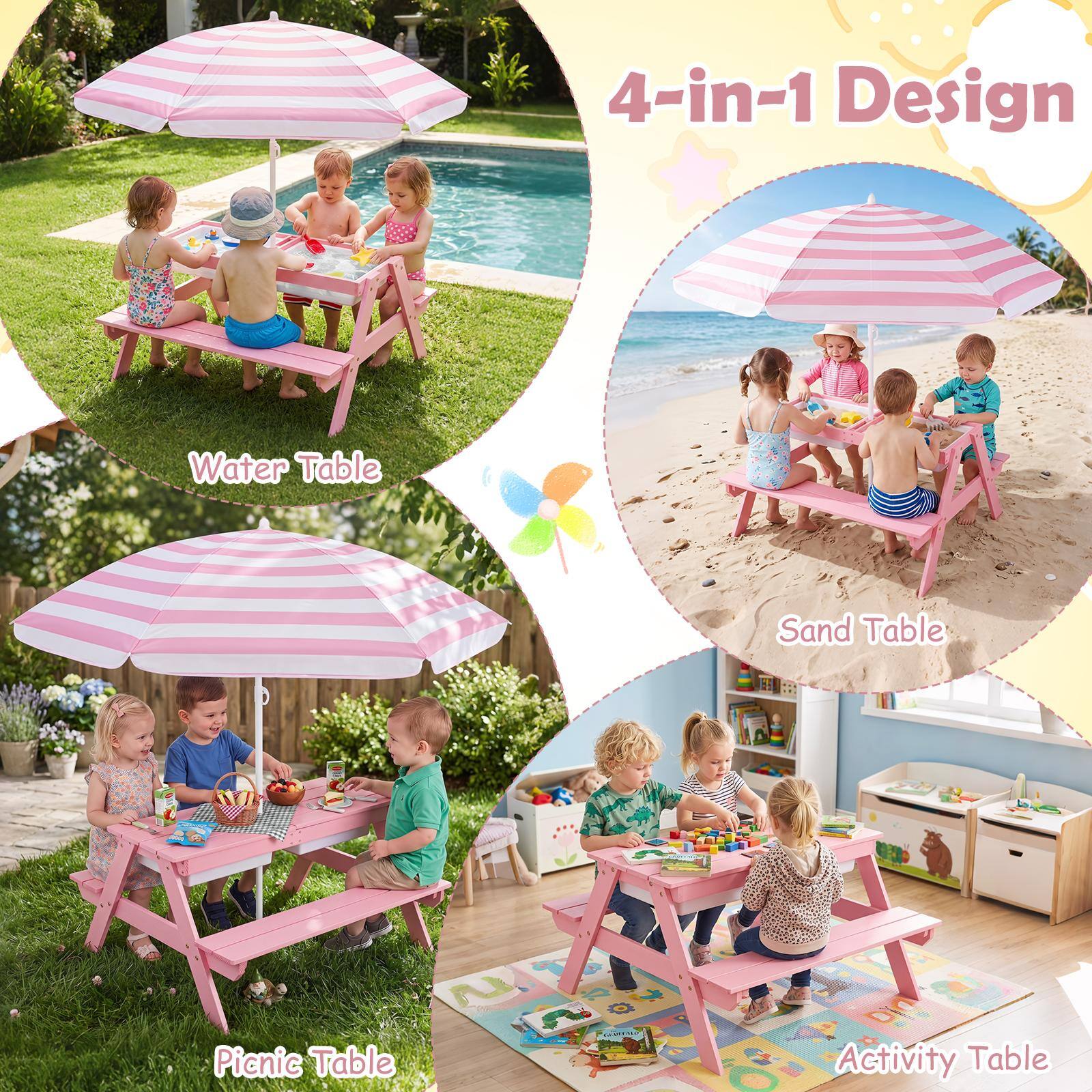 4-in-1 Design

Water Table

Sand Table

Picnic Table

Activity Table