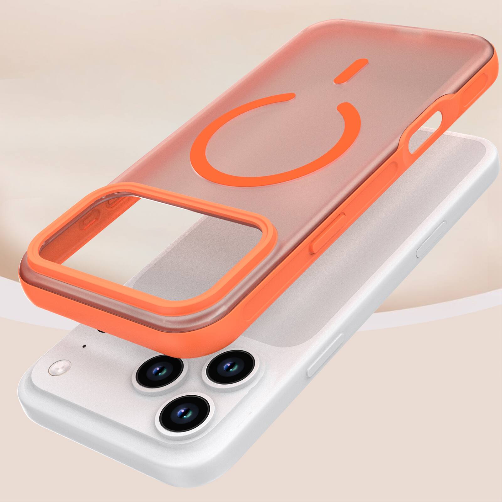 Alt View 3. Dteck - for Apple iPhone 17 Pro 6.3" Magnetic Matte Translucent Case,Slim Shock-absorbent Rugged Non-Slip Protective Back Cover - Orange.