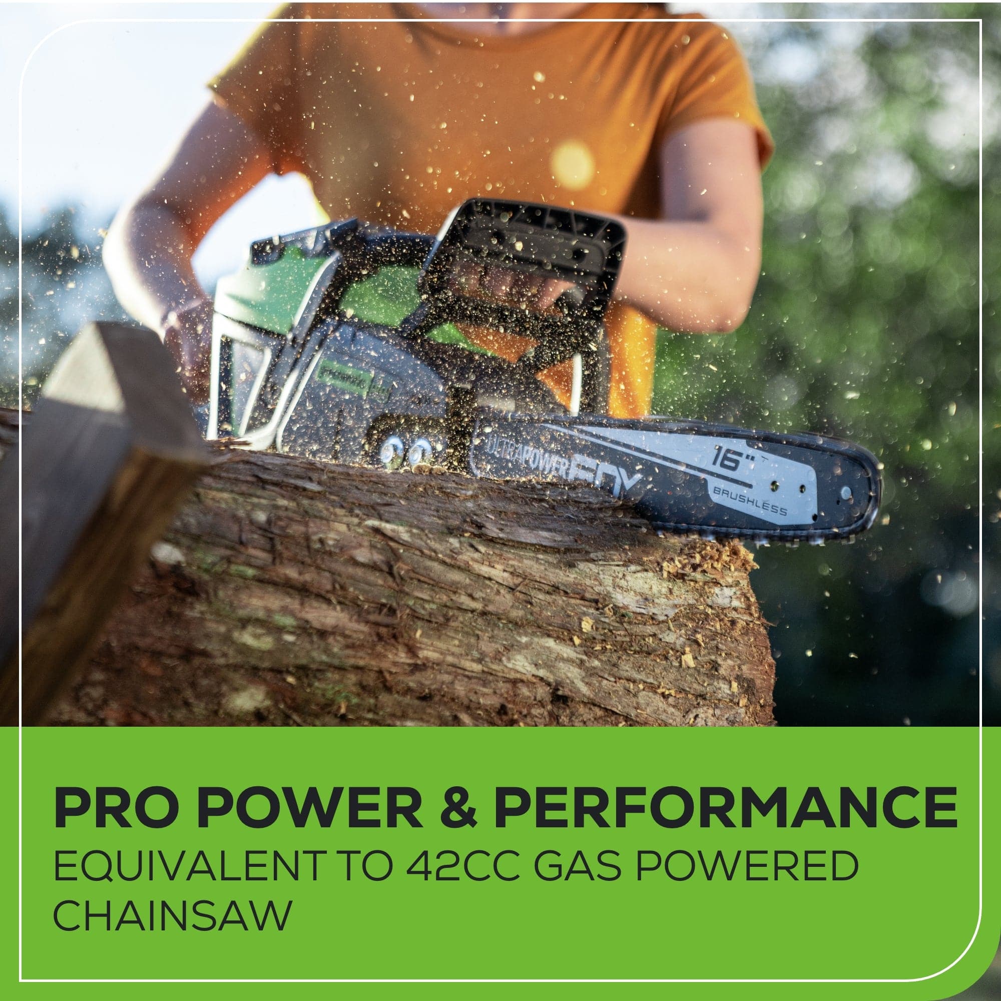 DCTBAPOWER 16 BRUSHLESS PRO POWER & PERFORMANCE EQUIVALENT TO 42CC GAS POWERED CHAINSAW