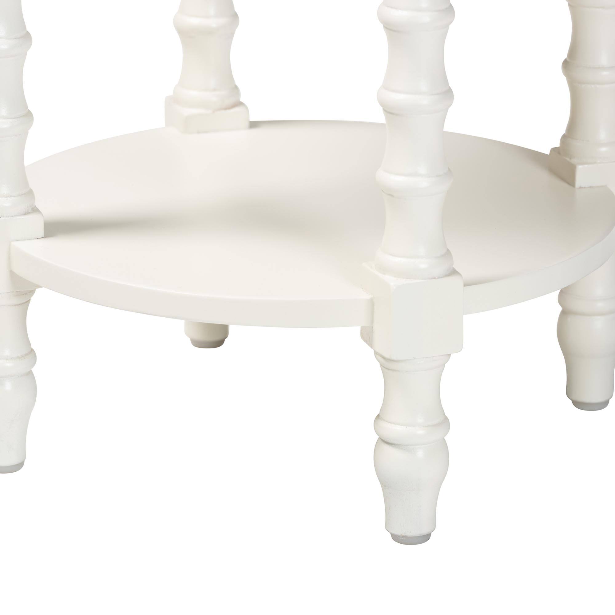 Back. bali & pari - Baxton Studio Sally Round Nightstand with Bamboo Inspired Legs - Scalloped Bedroom Side Table with Open Shelf, White - White.