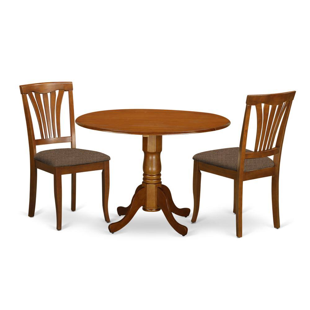 Back. East West Furniture - DLAV3-SBR-C 3 PC Kitchen nook Dining set-round Kitchen Table and 2 dinette Chairs - Saddle Brown.
