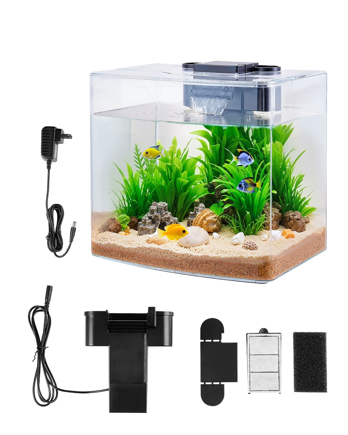 VEVOR - Fish Tank Aquarium, 3.5 Gallon Arch Ultra-Clear GPPS Starter Smart Tank Adjustable 3 Color Lighting, Self Cleaning - Transparent