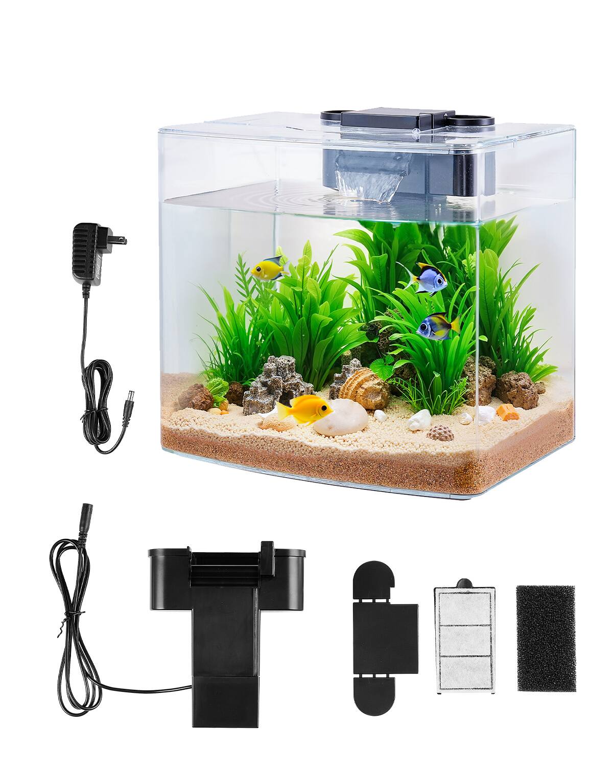 Front. VEVOR - Fish Tank Aquarium, 3.5 Gallon Arch Ultra-Clear GPPS Starter Smart Tank Adjustable 3 Color Lighting, Self Cleaning - Transparent.