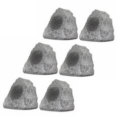 Front. Theater Solutions by Goldwood - 6R4G Outdoor Rock 6 Piece Speaker Set for Deck Pool Spa Patio Garden - Granite Gray.