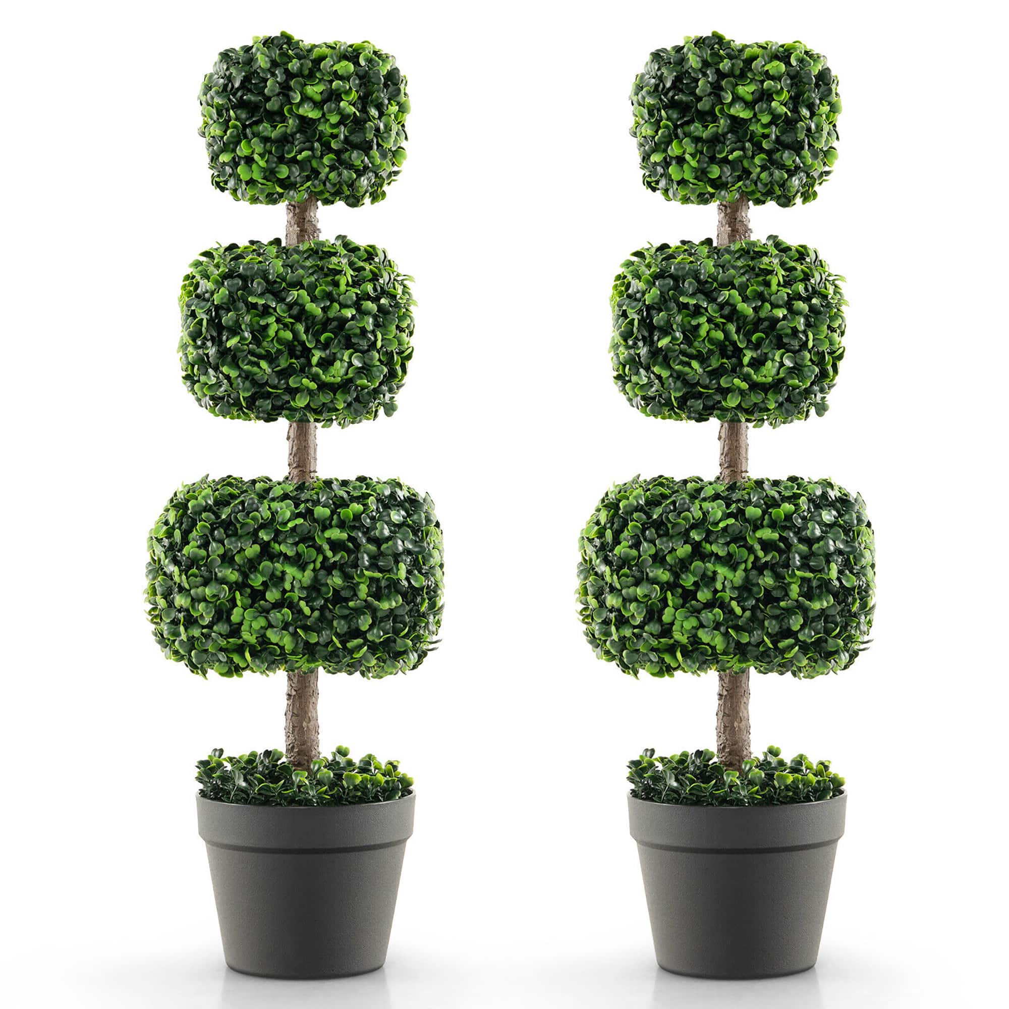 Gymax - 2 PCS 35'' Artificial Boxwood Topiary Tree Faux Greenery Plant Fake Tree for Decoration - Green, Black price history on PriceWatchPro