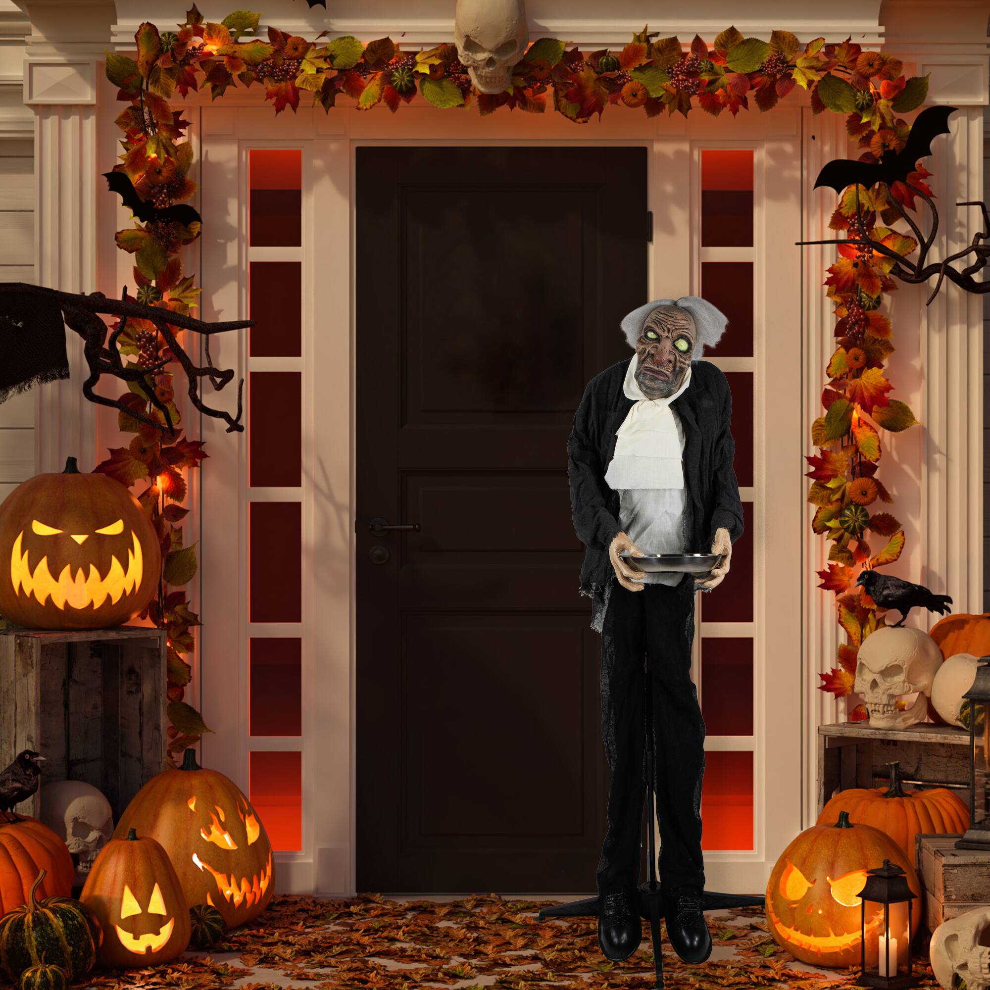 Northlight - LED Lighted Animated Butler with Sound Halloween Decoration - 5.5' - Clear Lights - Gray
