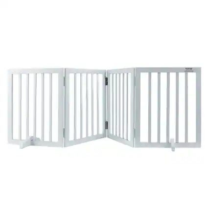 Front. VEVOR - Freestanding Pet Barrier, 24" Height x 80.3" Width, 4-Panel Folding Dog Gate, Expandable and Quiet Foot-Supported.