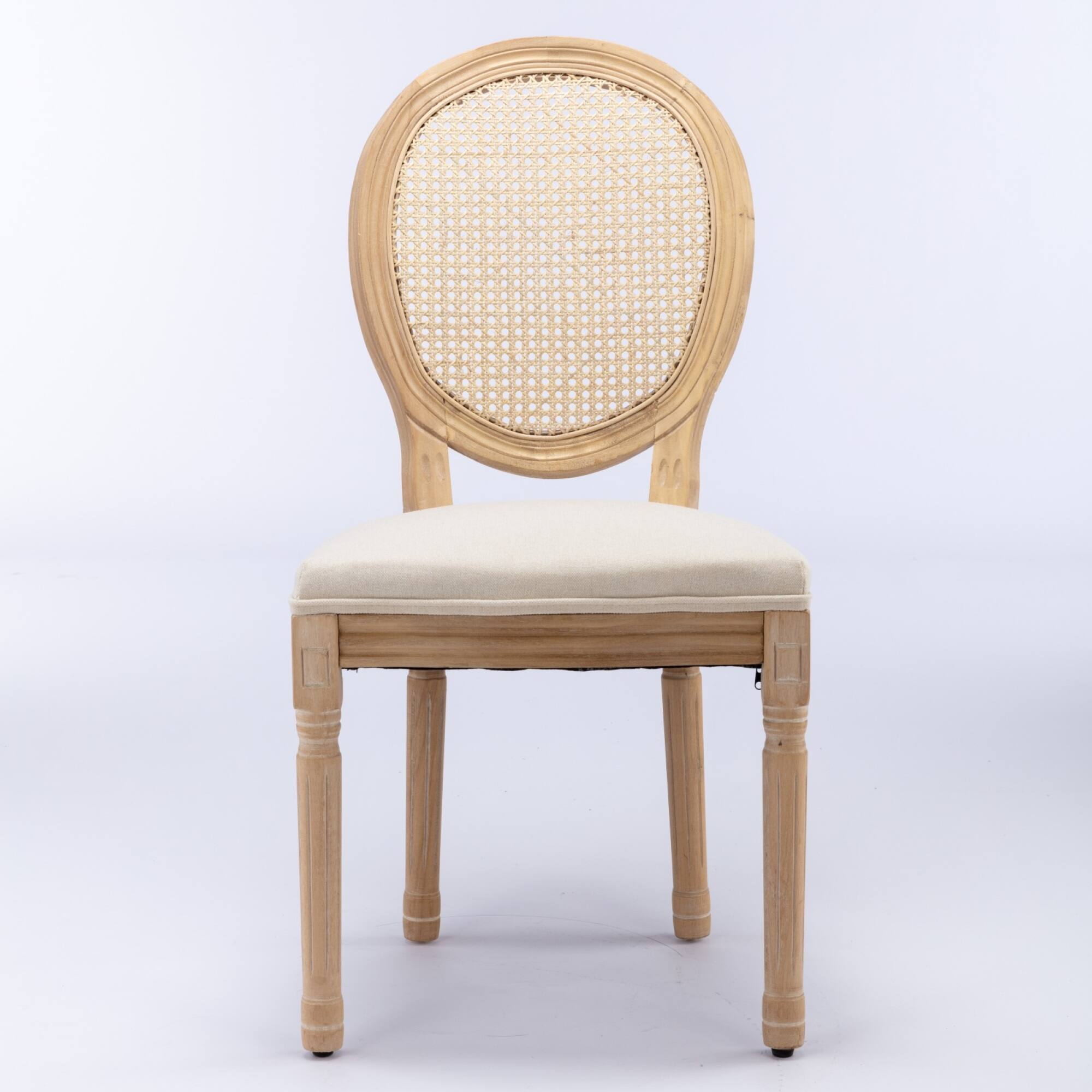 Angle. GOODSILO - French Style Solid Wood Dining Chairs with Linen Upholstery and Rattan Backrest, Set of 2 - Beige.