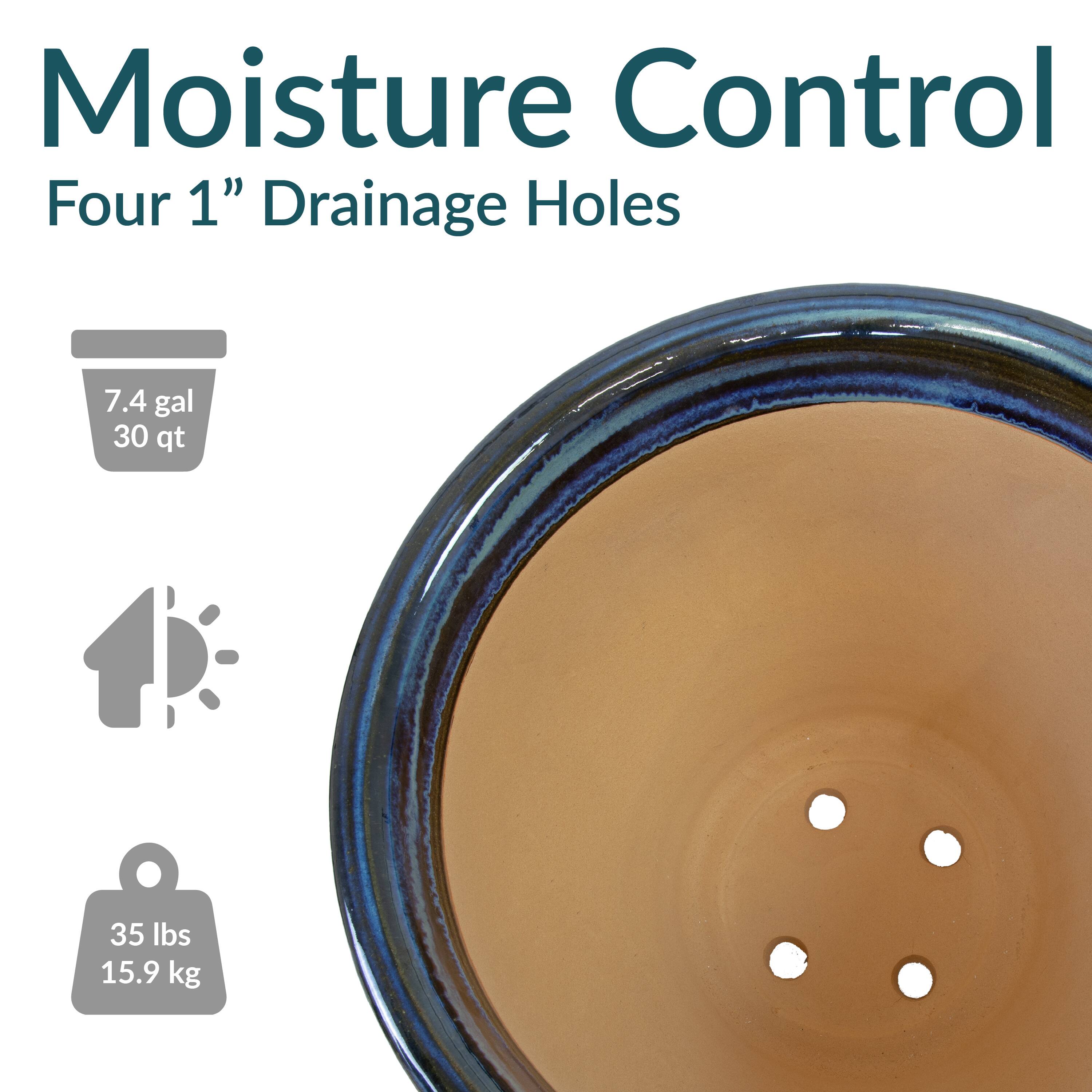 Moisture Control  
Four 1" Drainage Holes  

7.4 gal  
30 qt  

35 lbs  
15.9 kg