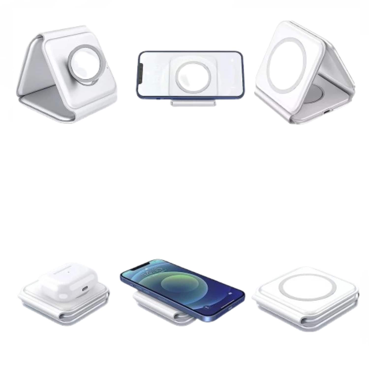 Left. Stock Preferred - 3-in-1 Foldable Wireless Charger for iPhone, Apple Watch & AirPods White - White.