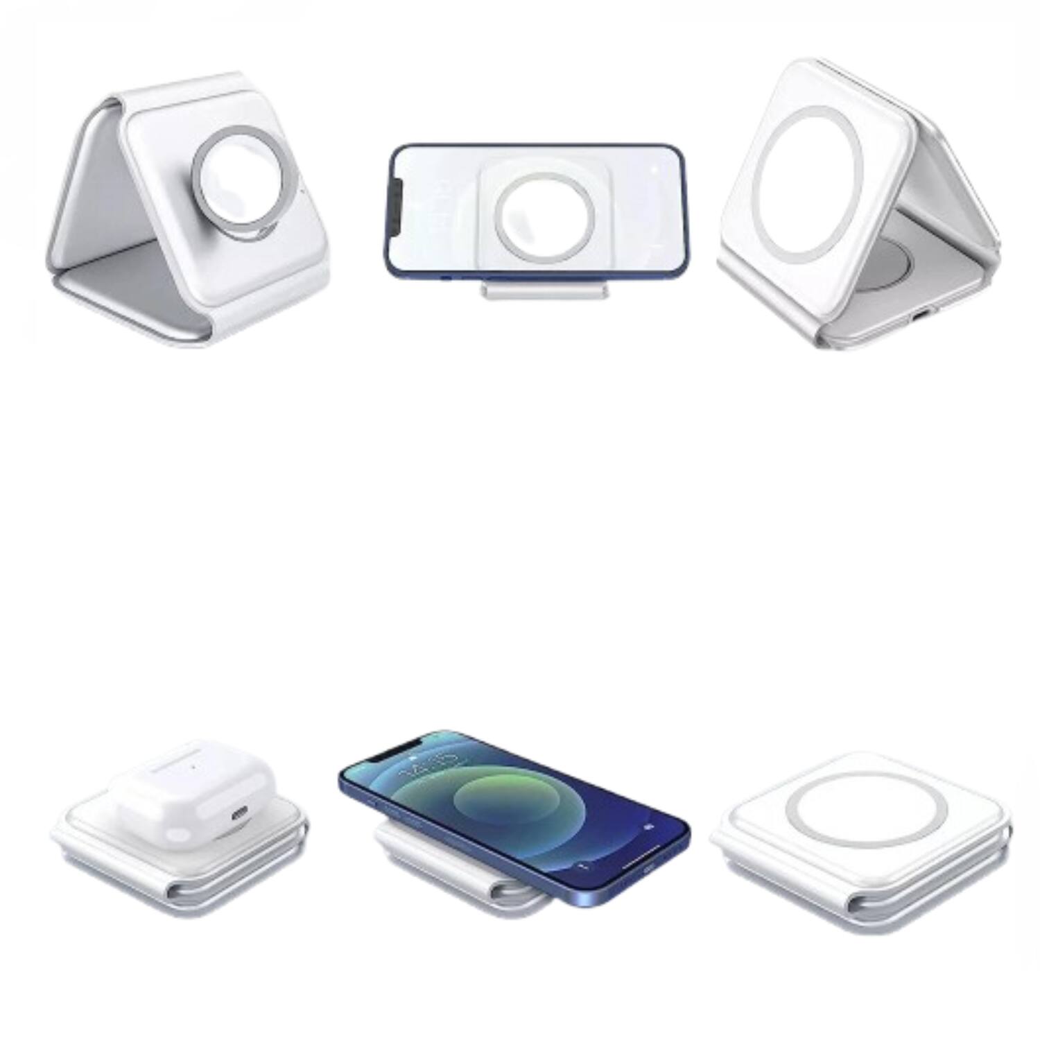 Left. Stock Preferred - 3-in-1 Foldable Wireless Charger for iPhone, Apple Watch & AirPods White - White.