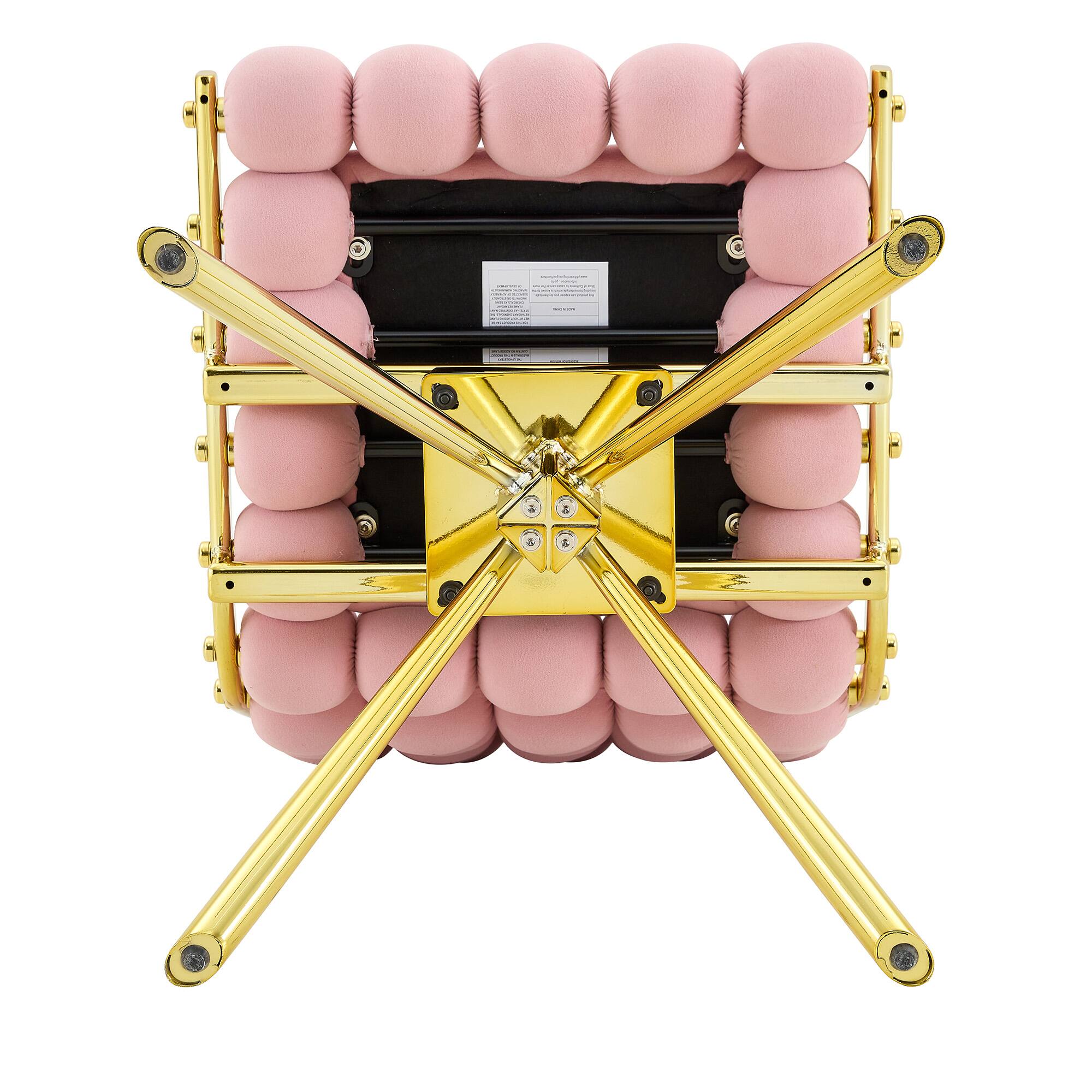 Alt View 10. Loheer - Loheer Pink Accent Chair Velvet Swivel Side Chair with Gold Metal Legs, Bubble Tufted Armless Seat, 1.63 ft - Gold,Pink.