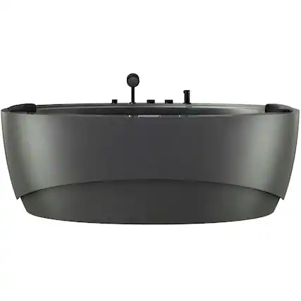 Front. Empava - 74.8 in. x 44.9 in. Oval Center Drain Combination Whirlpool Water/Air Bathtub - Tub filler - Waterfall - Lights in Green - Green.