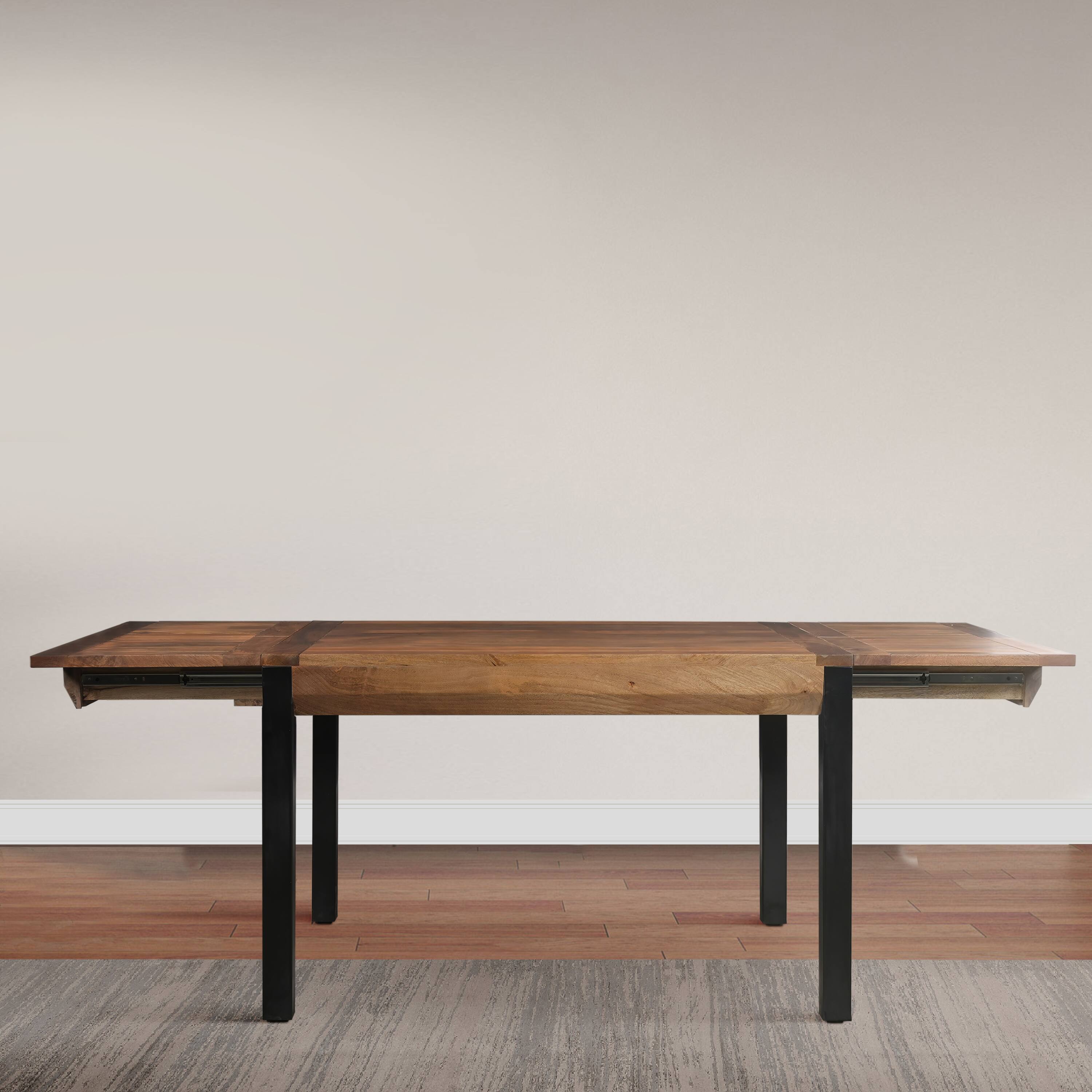 Alt View 8. Manhattan Lane - 83 Inch Extendable Rectangular Dining Table, Handcrafted Mango Wood with Black Iron Legs - Brown, Black.