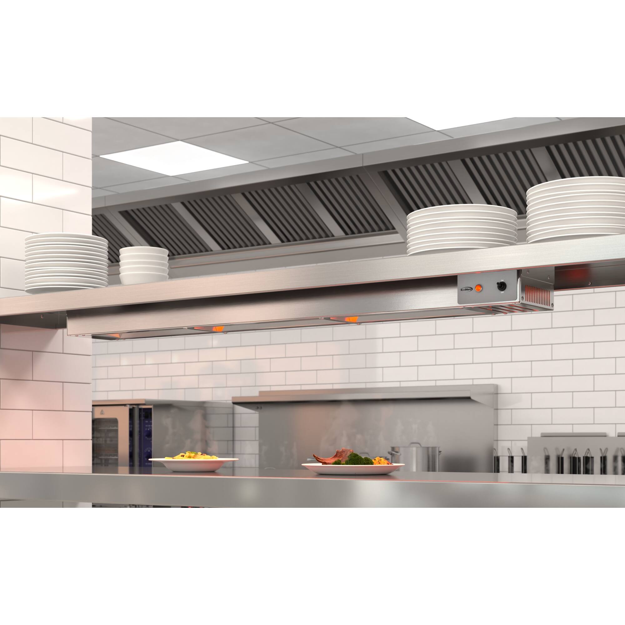 Left. Koolmore - 48 in. High Wattage Commercial Food Strip Warmer with Toggle Controls and Cord - 120V, 1200W, UL Listed - Silver.