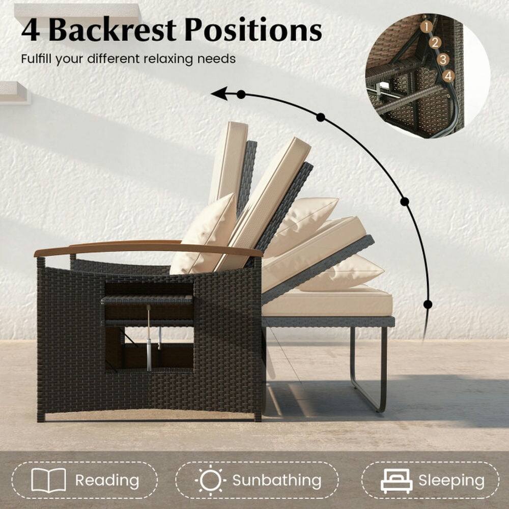 4 Backrest Positions  
Fulfill your different relaxing needs  

1. Reading  
2. Sunbathing  
3. Sleeping