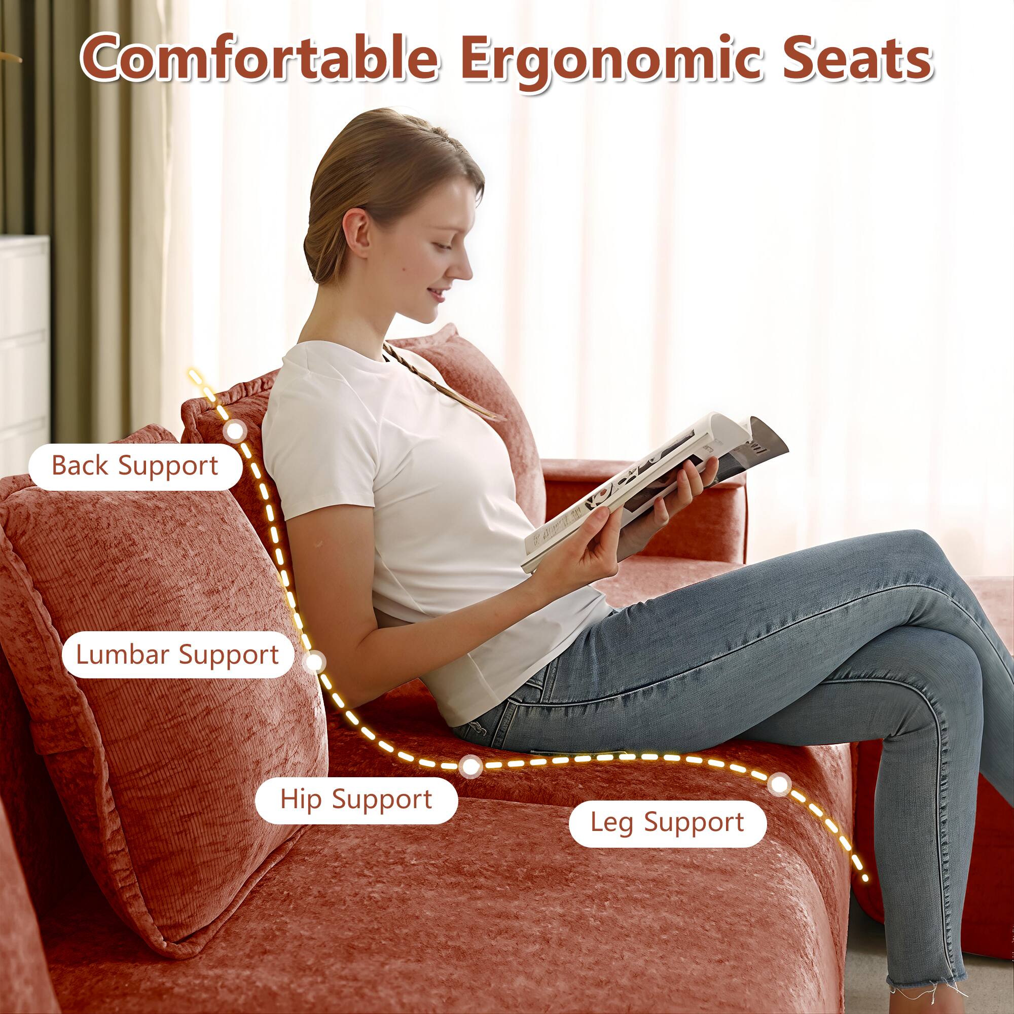 Comfortable Ergonomic Seats

- Back Support
- Lumbar Support
- Hip Support
- Leg Support