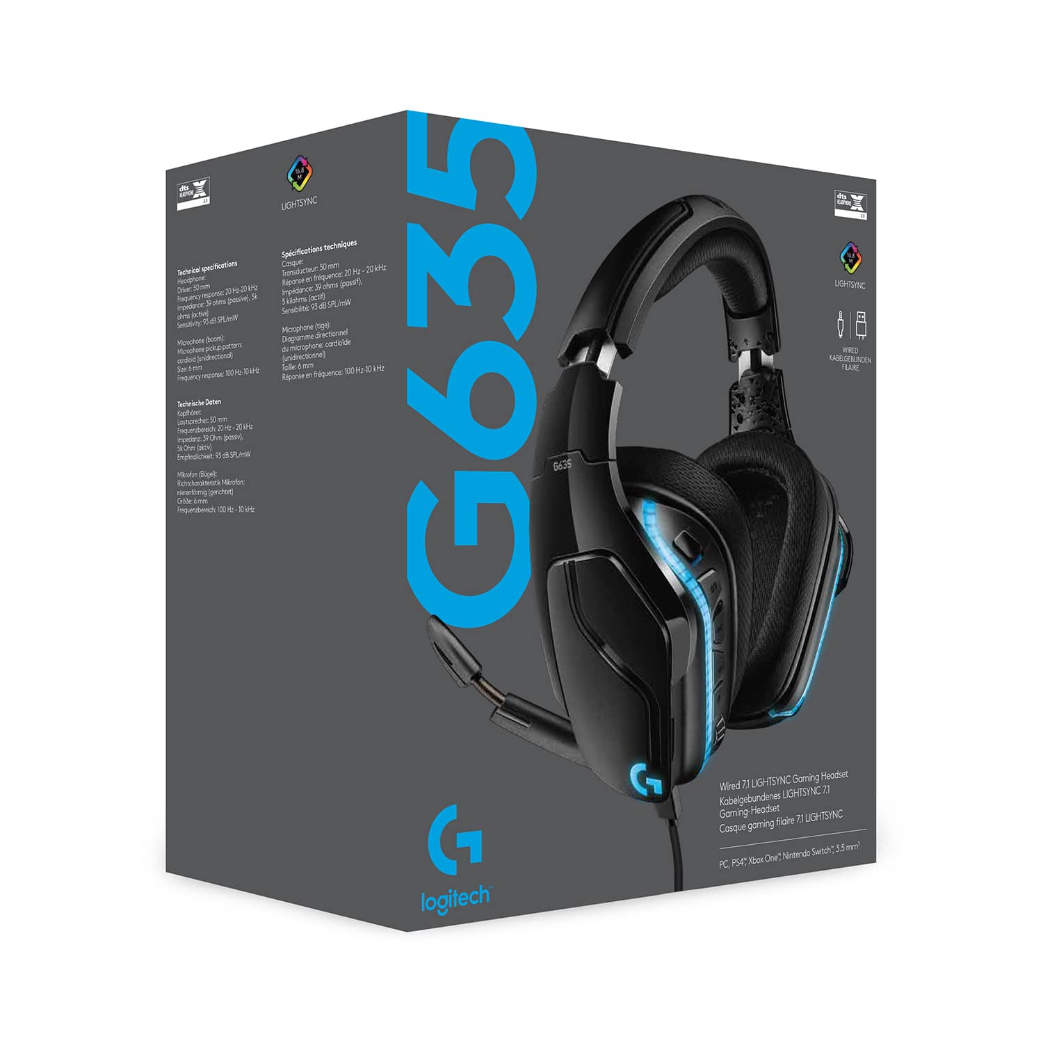 Alt View 17. Logitech - G635 Wired Gaming Headset for PC - Black/Blue.