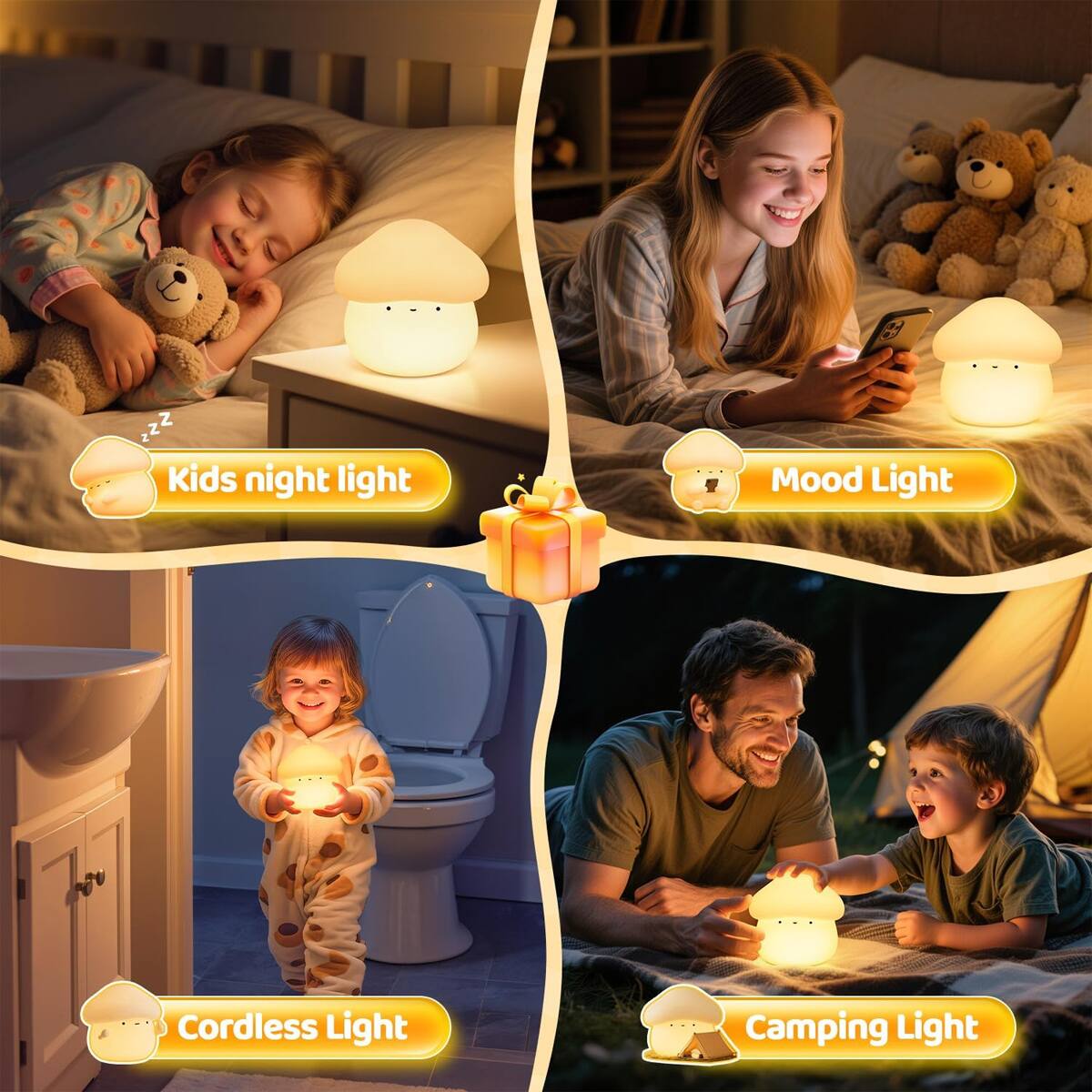 - Kids night light
- Mood Light
- Cordless Light
- Camping Light