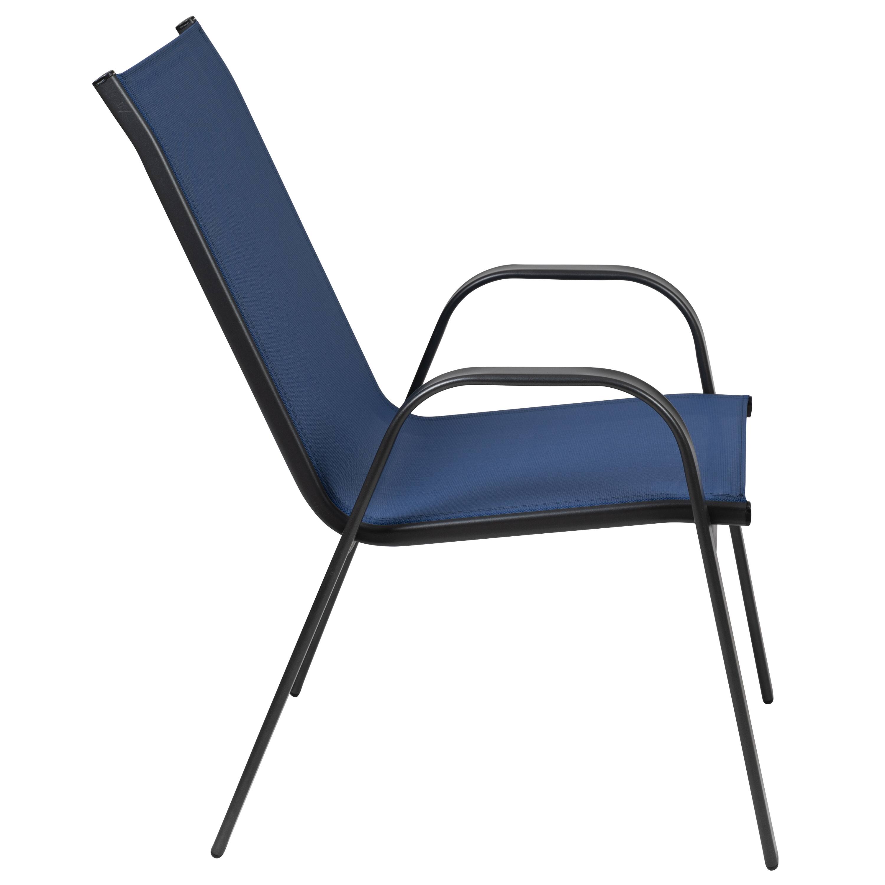 Alt View 7. Emma + Oliver - 4 Pack Outdoor Stack Chair with Flex Comfort Material - Patio Stack Chair - Navy.