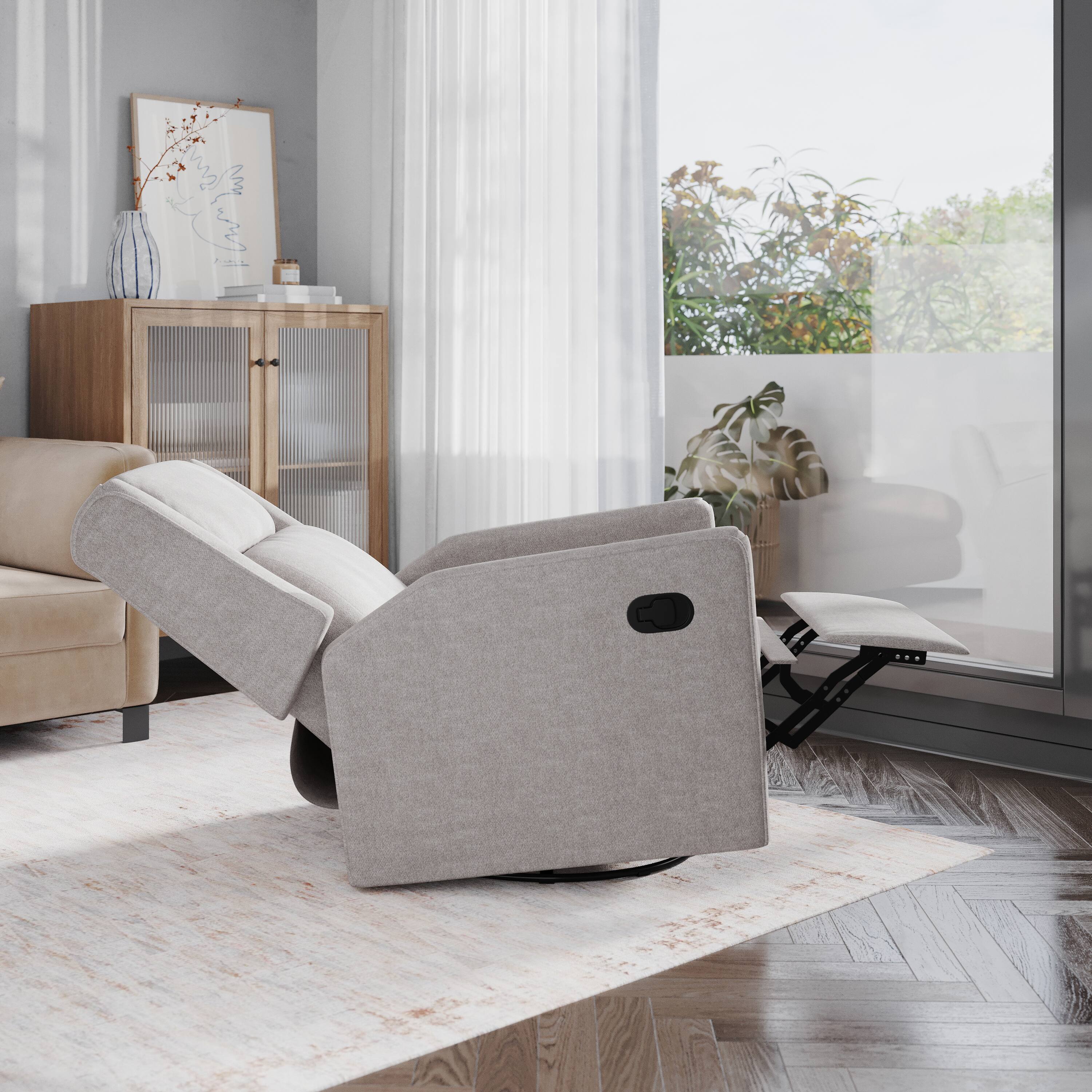 Alt View 3. Emma + Oliver - Mari Manual Glider Rocker Recliner with 360 Degree Swivel Perfect for Living Room, Bedroom, or Nursery - Light Gray.