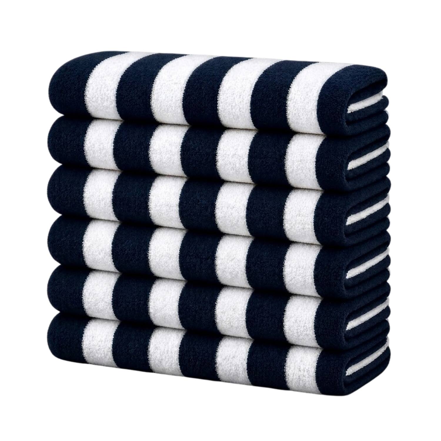 Front. Plazatex - Plazatex Terry Cabana 80% Cotton 20% Polyester Oversized 6 Pack Beach Bath Towel 36" x 66" Navy - Navy.